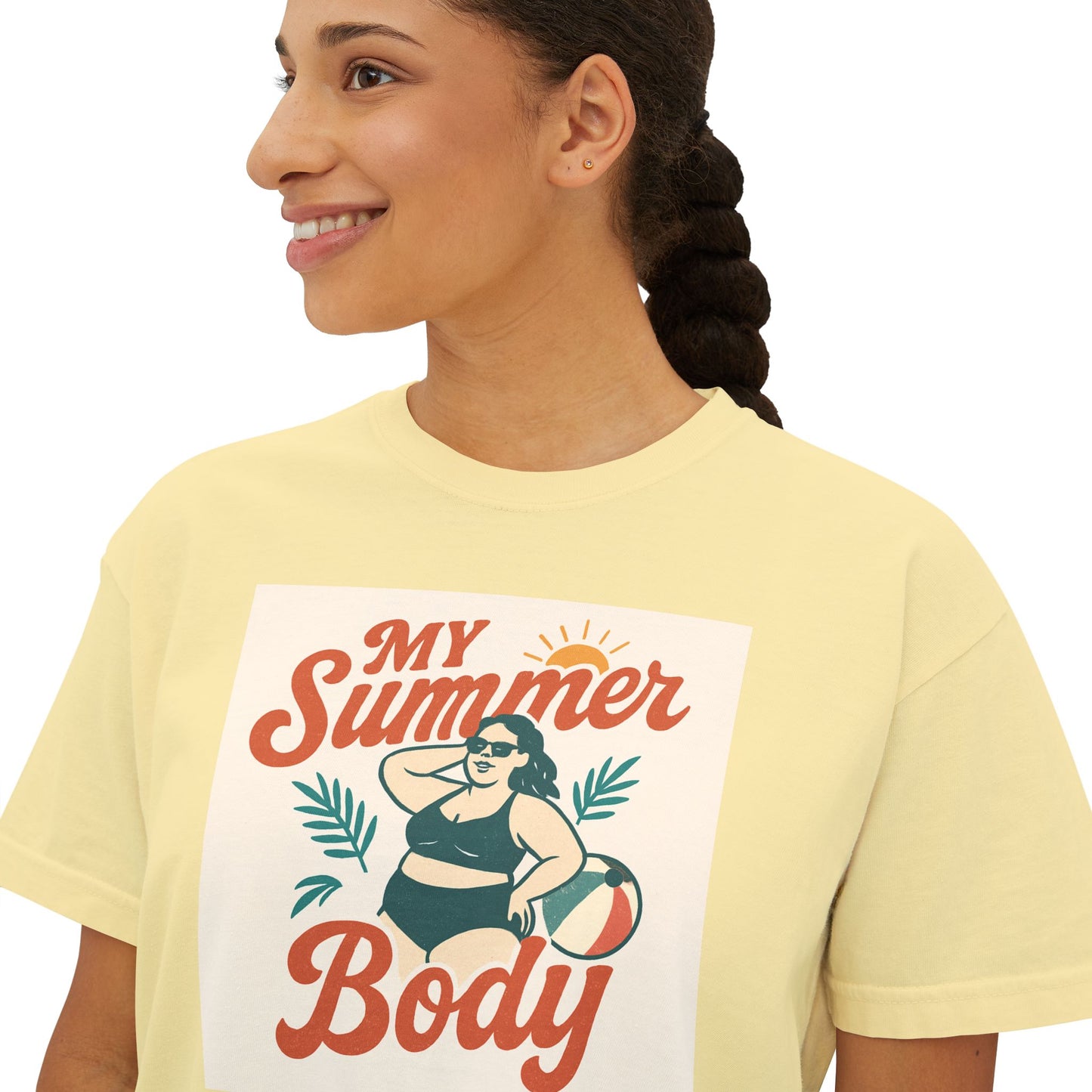 My Summer Body Boxy Tee — Retro Beach Graphic Women’s T‑Shirt