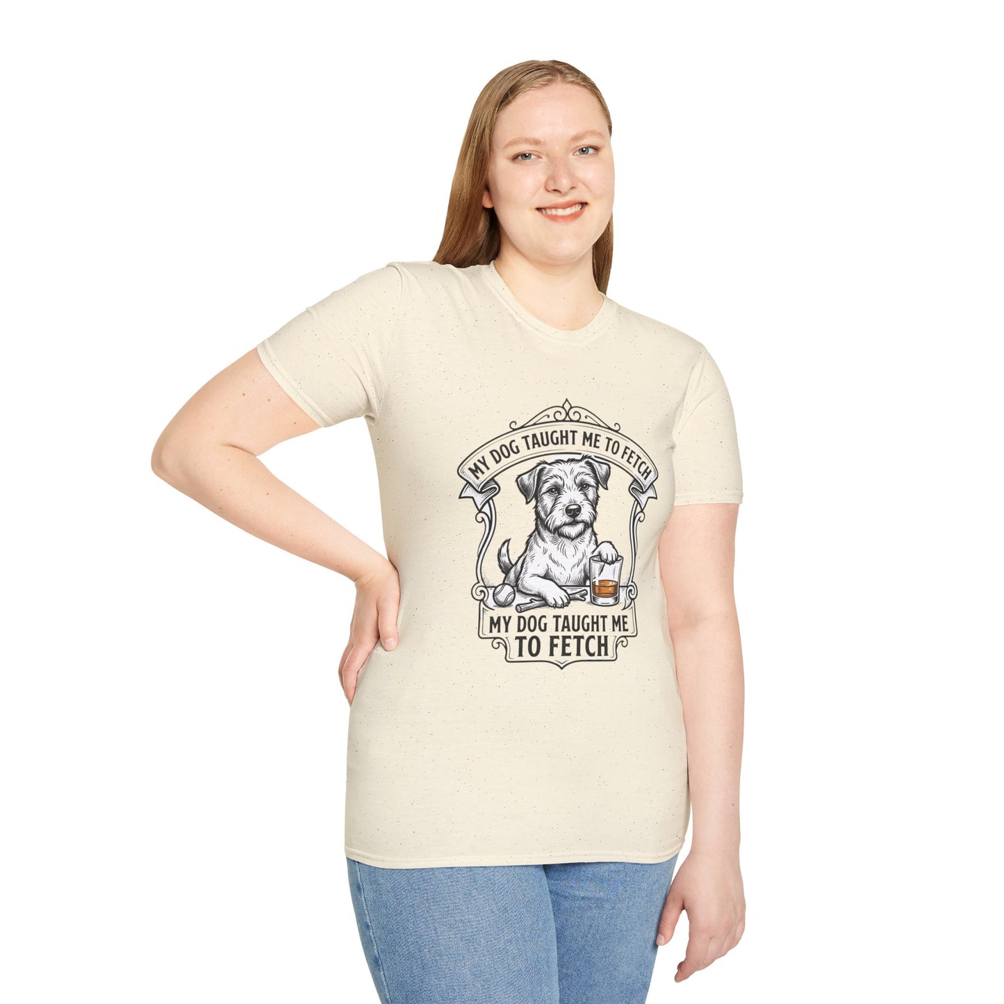 "My Dog Taught Me to Fetch" Vintage Pup Graphic Tee-Dog T-Shirt