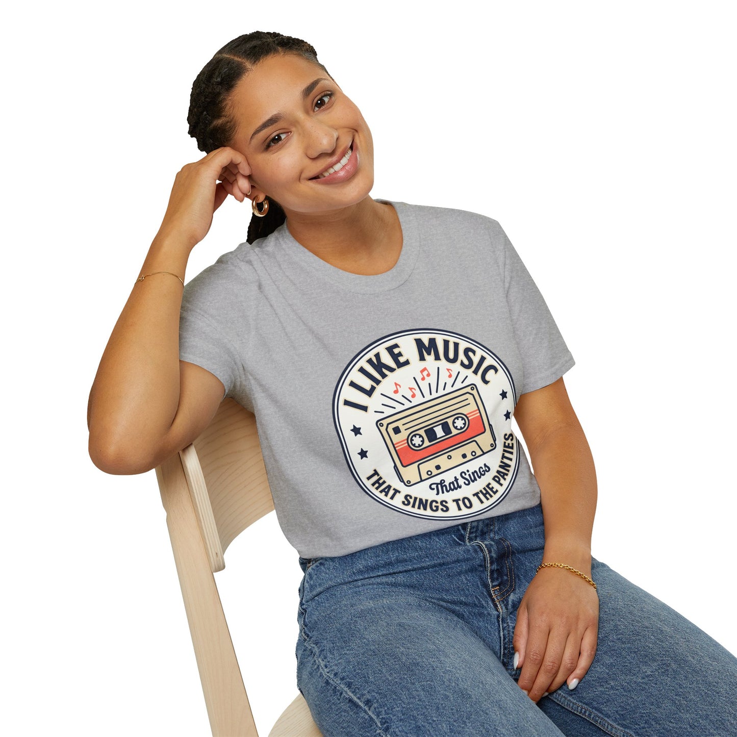 Retro Cassette T-Shirt — "I Like Music That Sings to the Pants" Vintage Music Tee