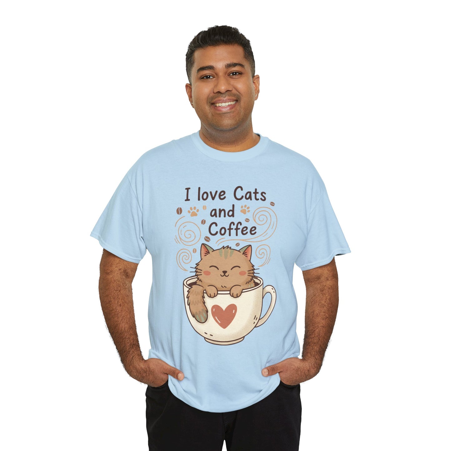 Cat and Coffee T‑Shirt — "I Love Cats and Coffee" Cute Cat in Mug Tee