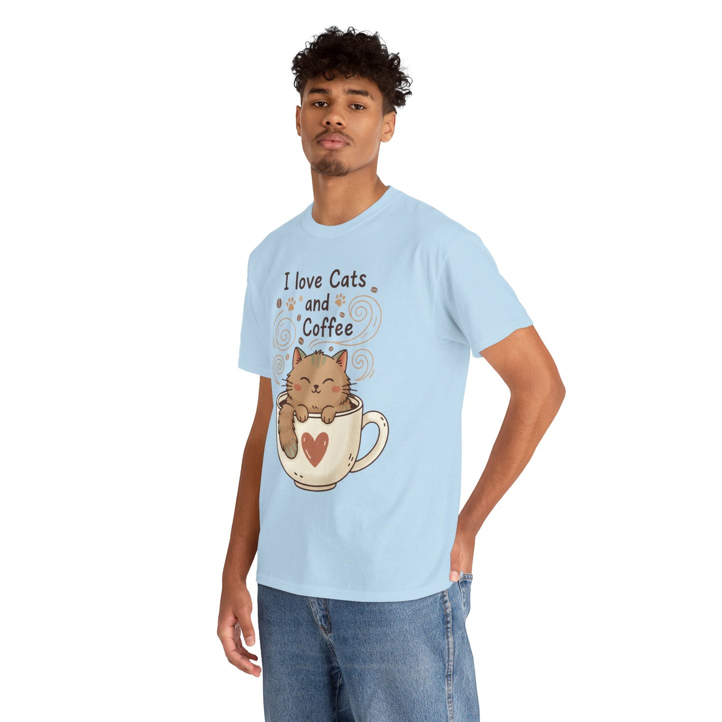 Cat and Coffee T‑Shirt — "I Love Cats and Coffee" Cute Cat in Mug Tee