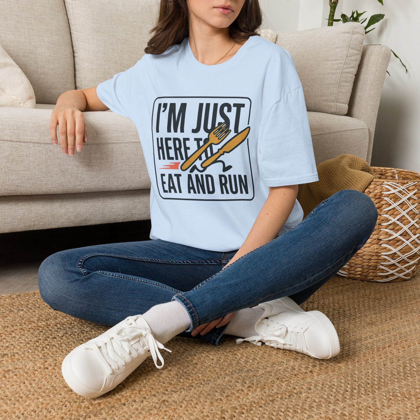 I'm Just Here to Eat and Run T-Shirt — Funny Runner & Foodie Tee