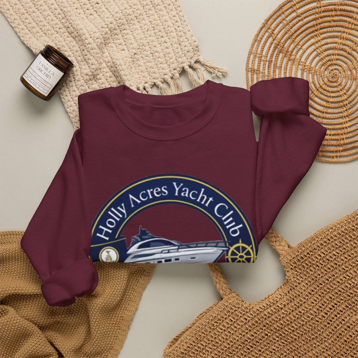Virginia Yacht Club Crewneck Sweatshirt — "Holly Acres Yacht Club" Nautical Logo