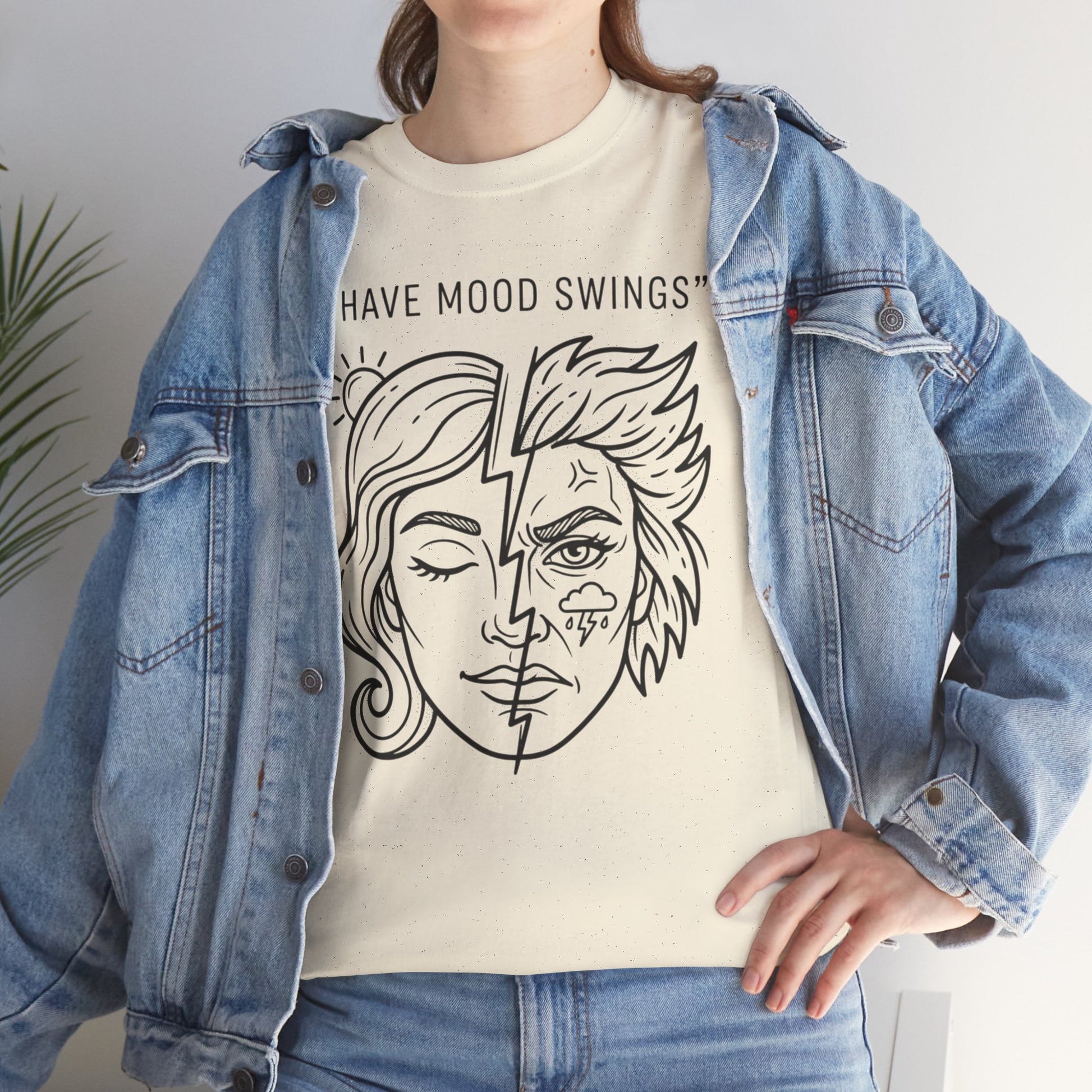 Mood Swings Graphic Tee — Split Face Line Art "I Have Mood Swings" T-Shirt Printify