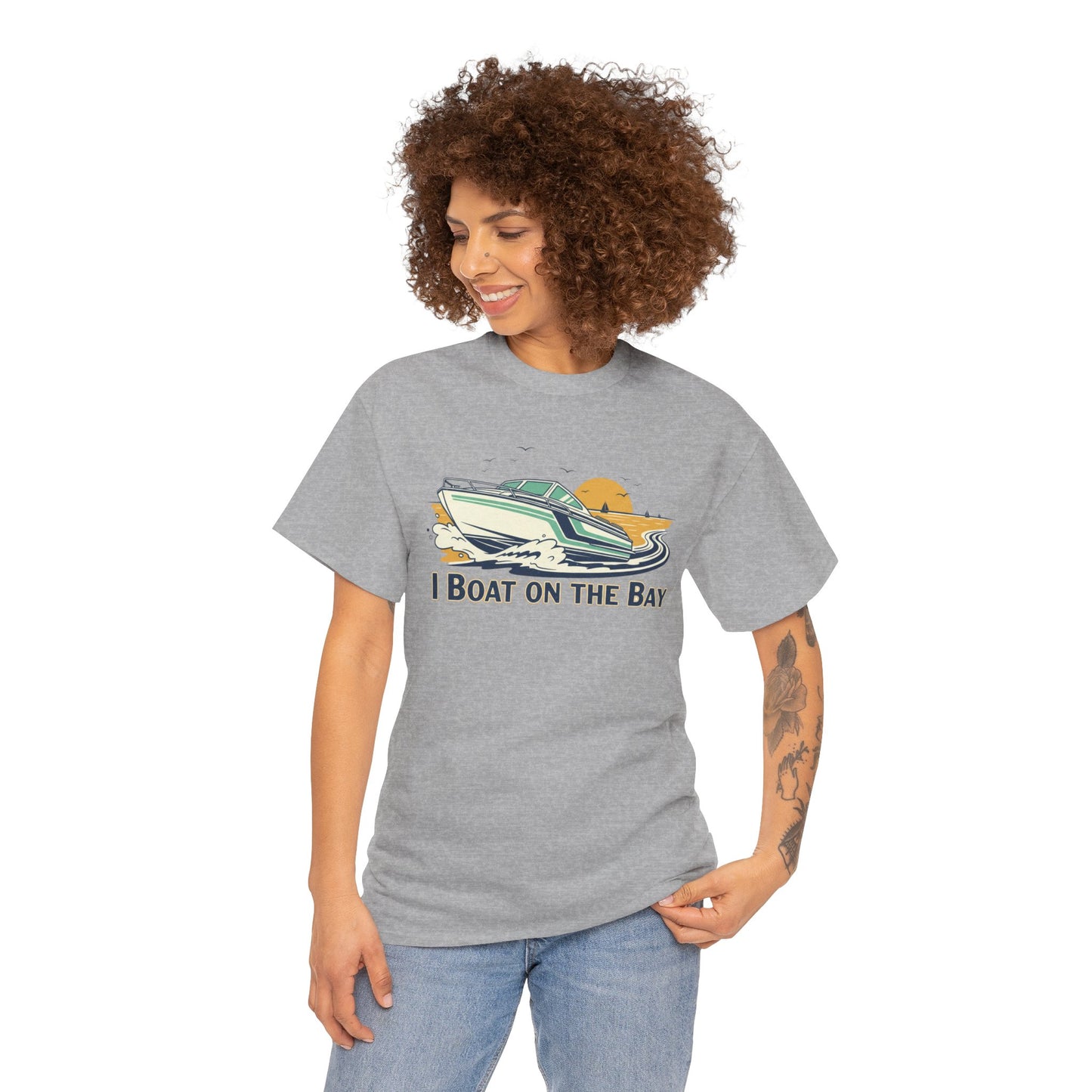 Boat on the Bay T-Shirt — Retro Motorboat Sunset Tee Printify