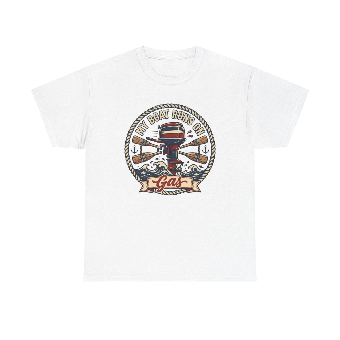 Boat Runs on Gas T-Shirt — Vintage Outboard Motor Fishing Tee Printify