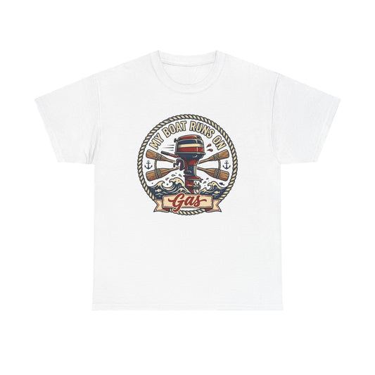 Boat Runs on Gas T-Shirt — Vintage Outboard Motor Fishing Tee Printify