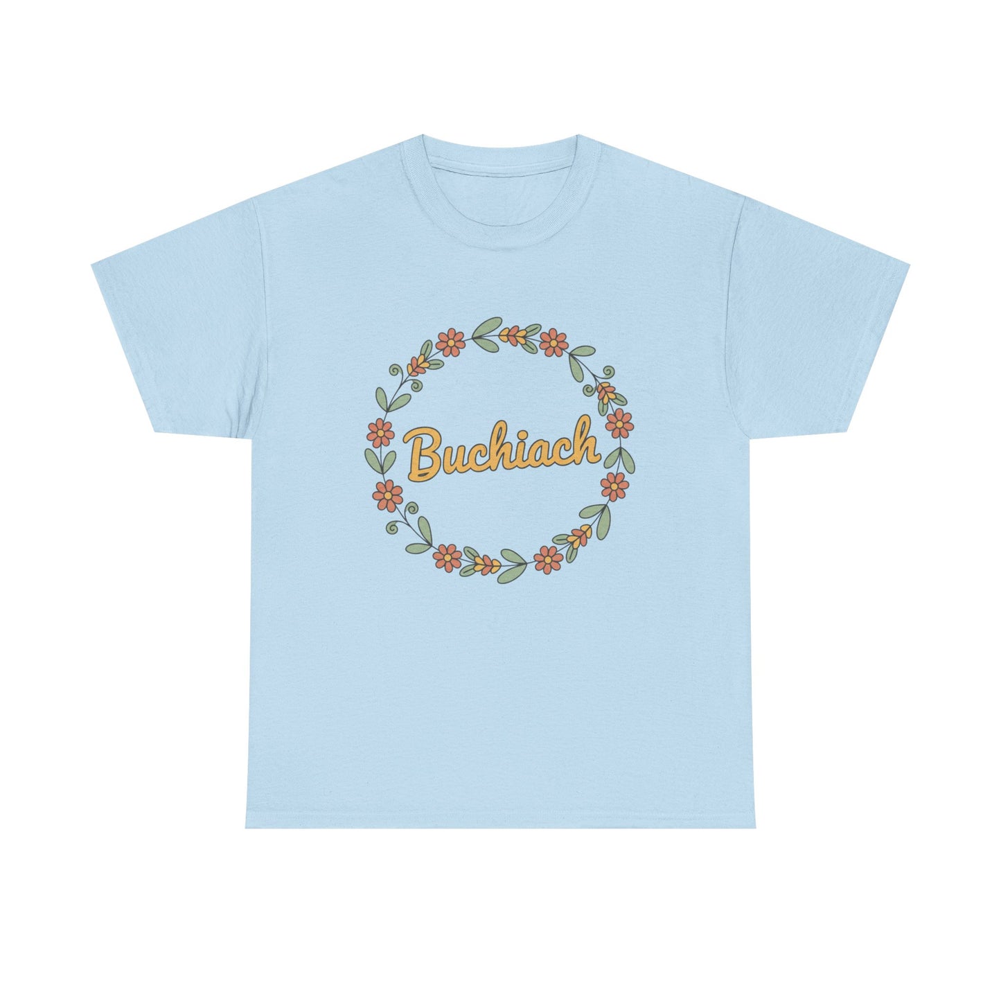 Buchiach Floral Wreath T-Shirt — Retro Script Garden Tee Printify