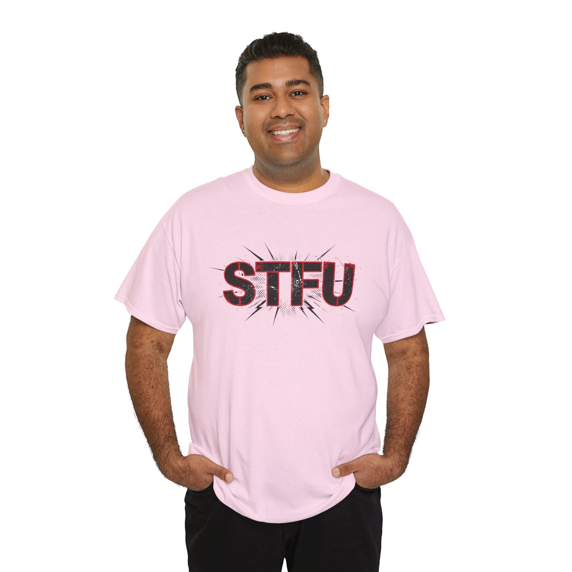 STFU Graphic Tee — Bold Distressed Text Shirt for Statement Style Printify