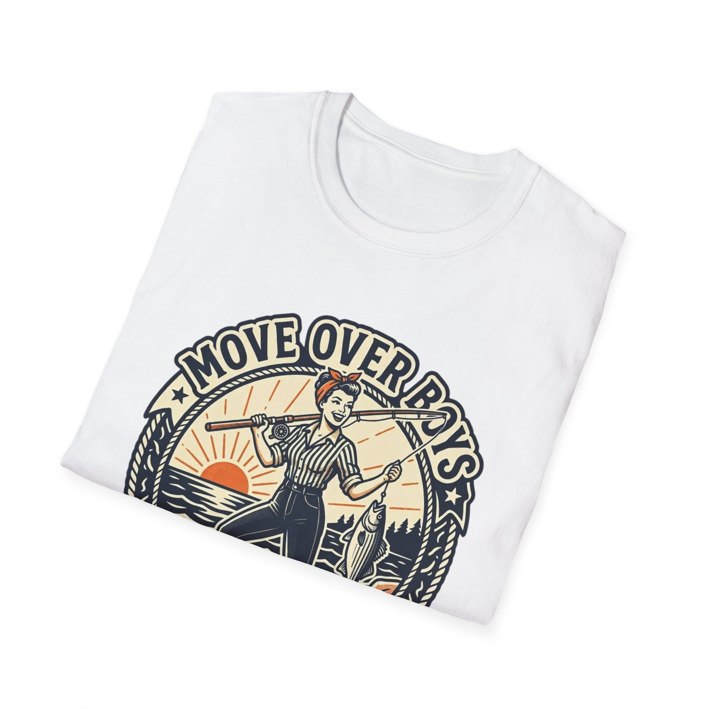 "Move Over Boys, Let This Girl Show How to Fish" Vintage Design - Fishing T-Shirt