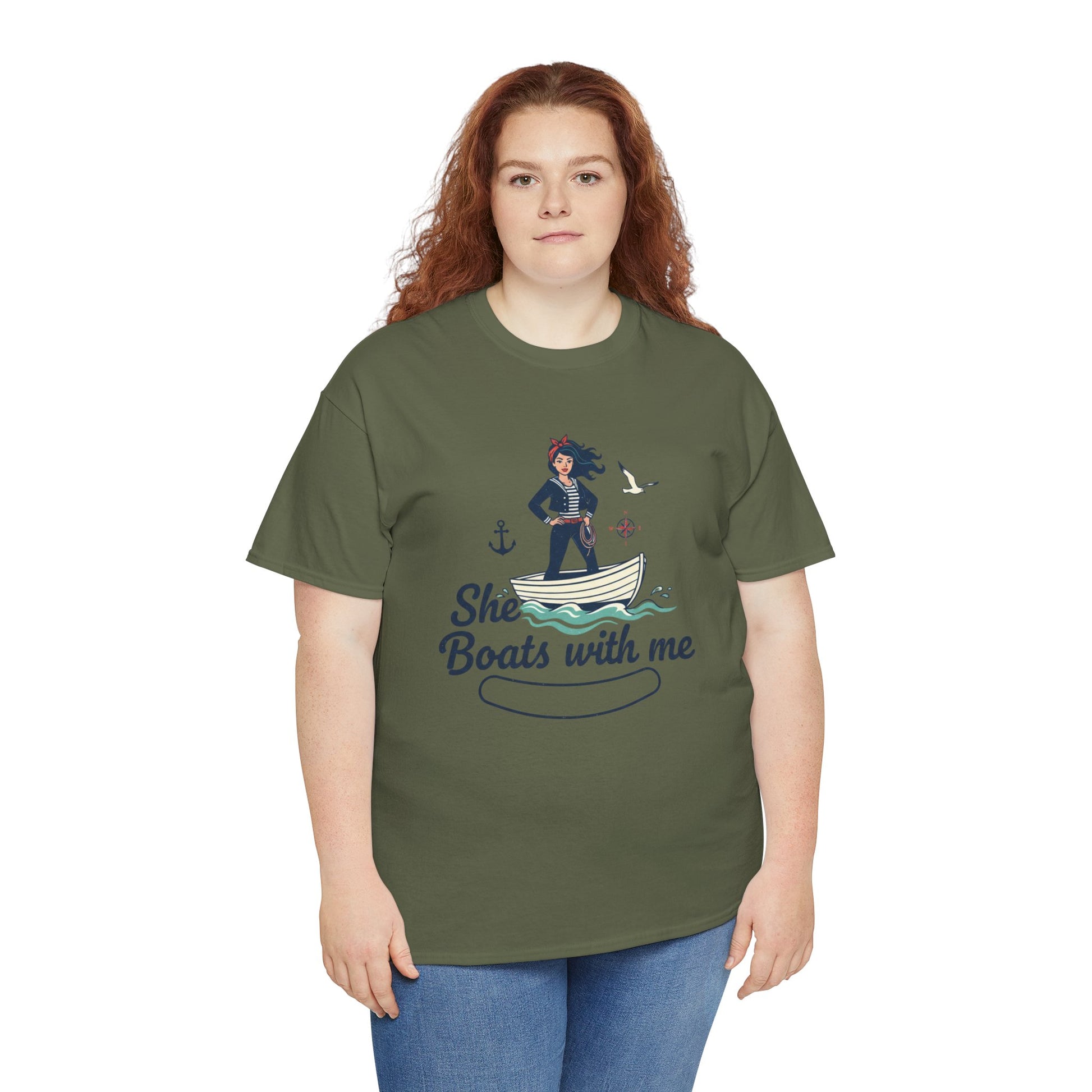 T-Shirt — "She Boats With Me" Nautical Couple Tee Printify