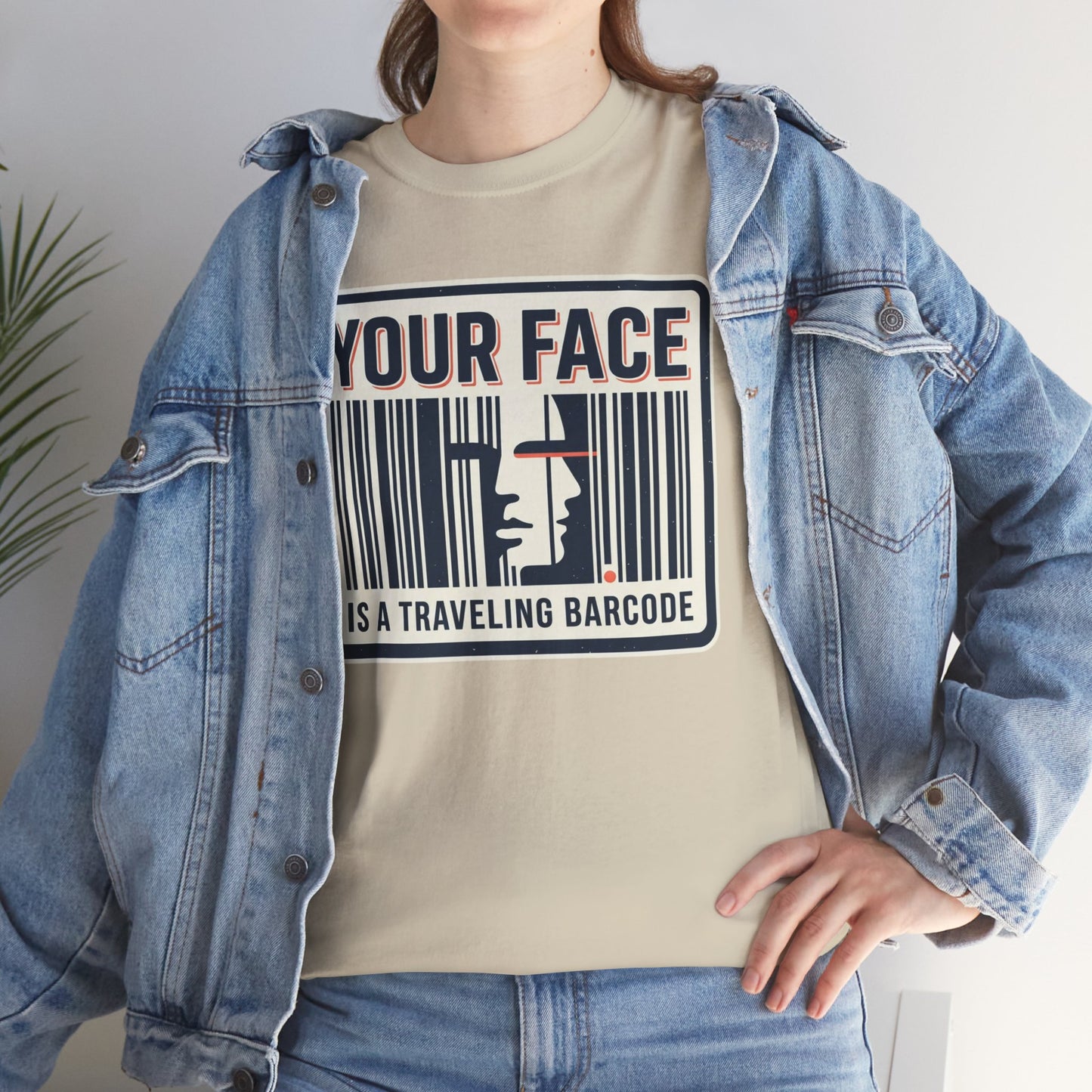 "Your Face Is a Traveling Barcode" Graphic Tee