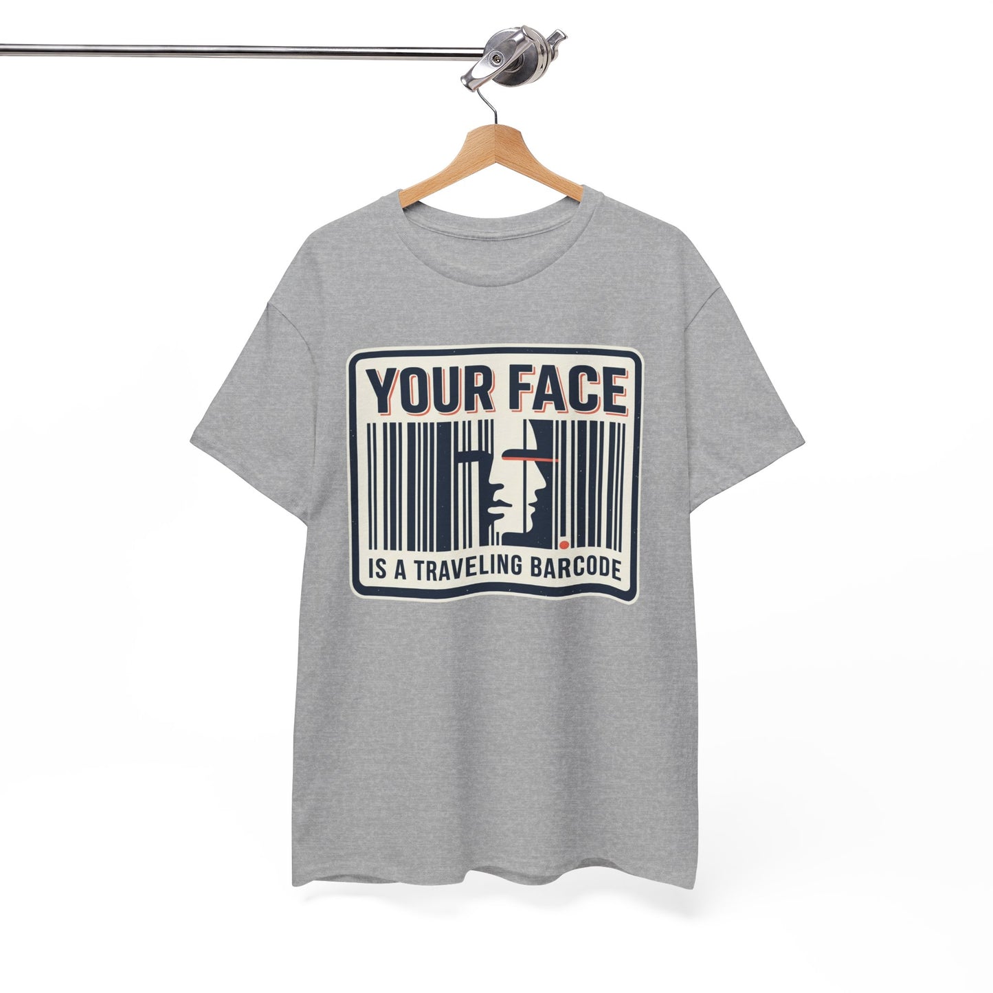 "Your Face Is a Traveling Barcode" Graphic Tee