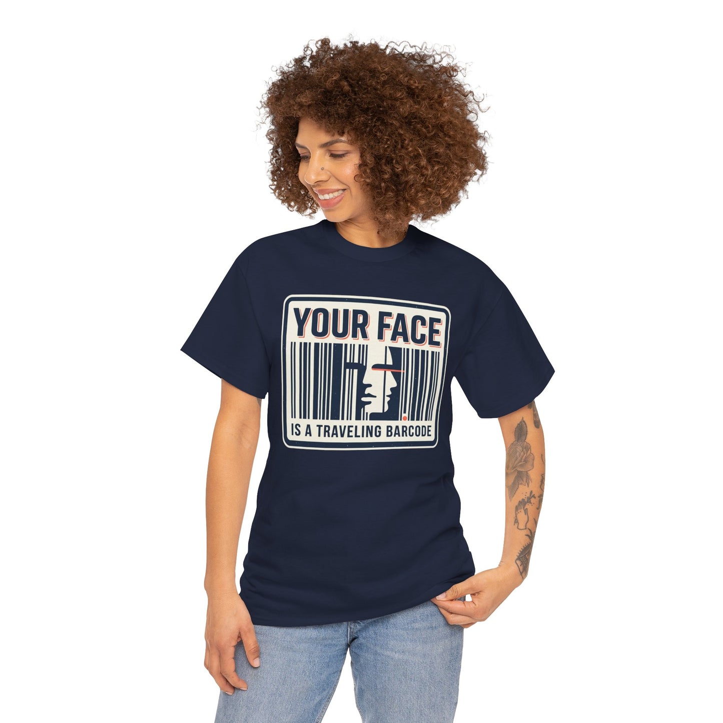 "Your Face Is a Traveling Barcode" Graphic Tee