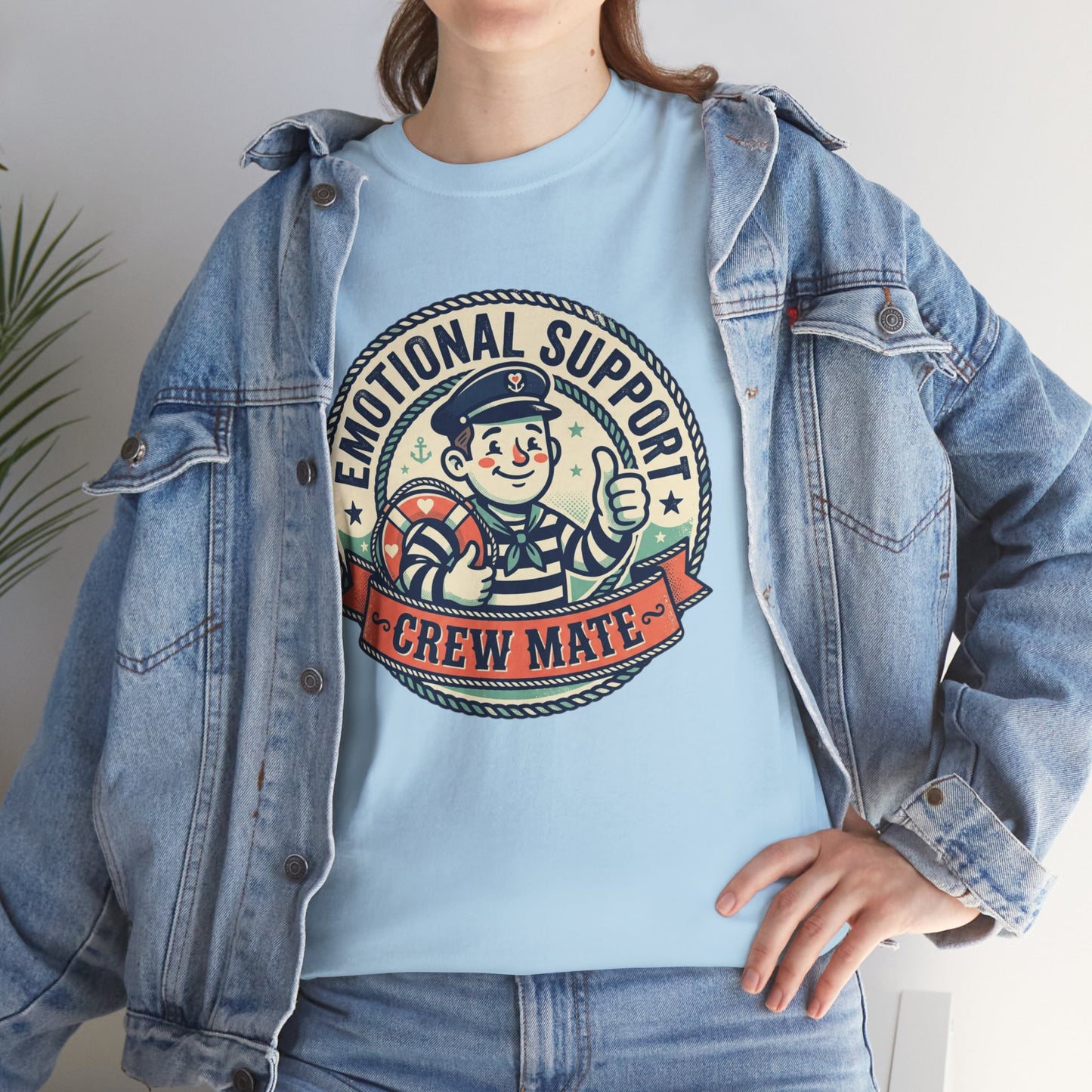 Emotional Support Crew Mate T‑Shirt — Retro Nautical Crewmate Tee Printify
