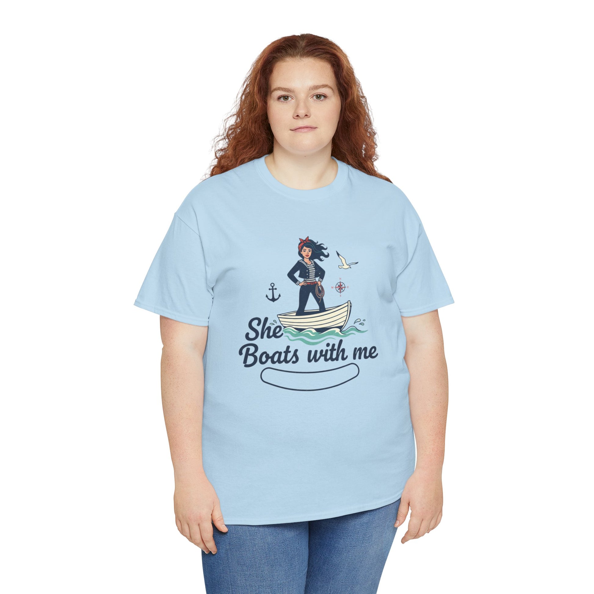 T-Shirt — "She Boats With Me" Nautical Couple Tee Printify