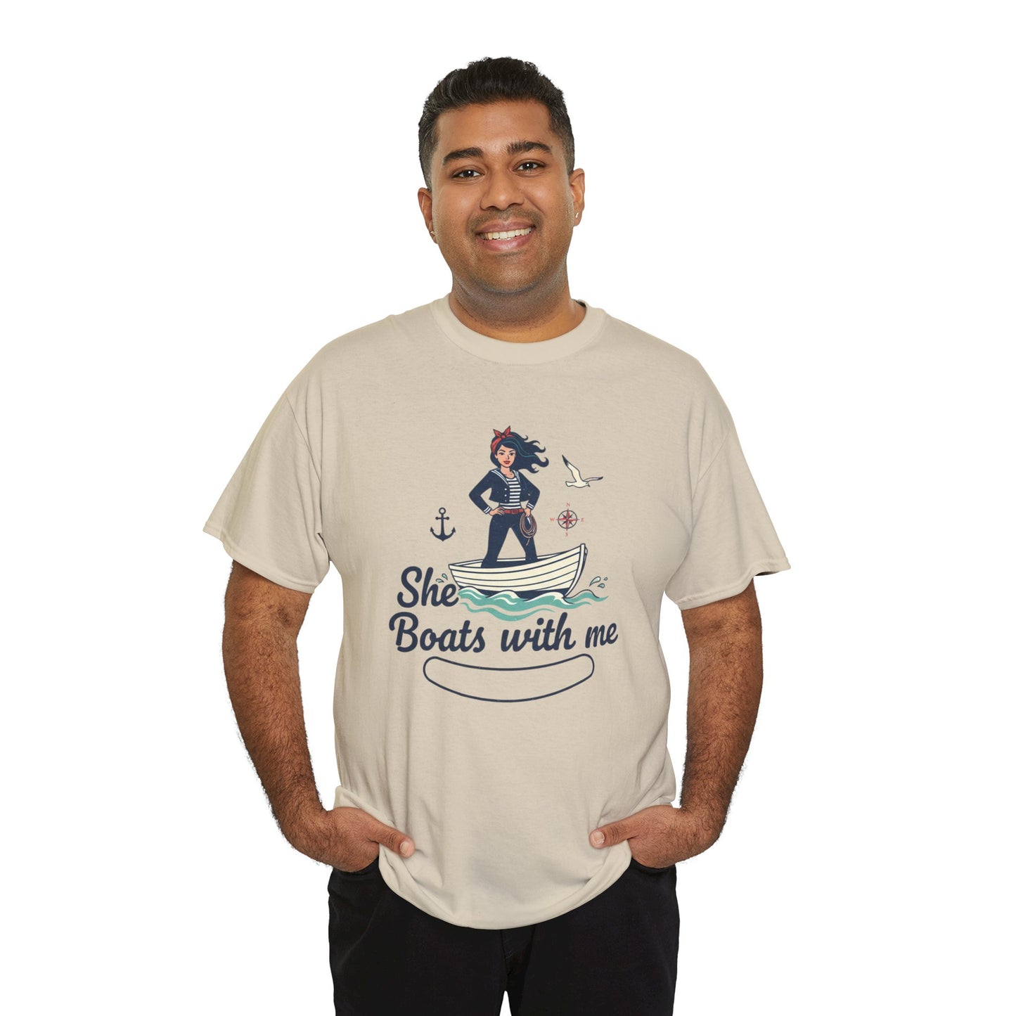 T-Shirt — "She Boats With Me" Nautical Couple Tee Printify