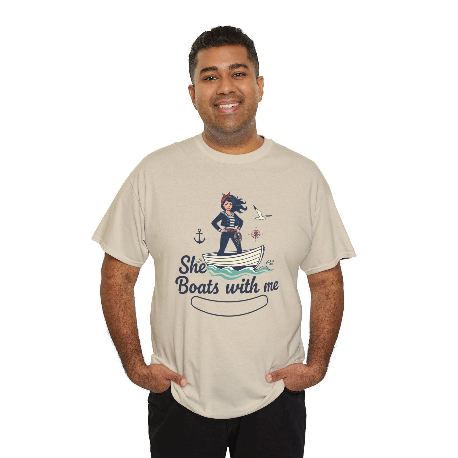 T-Shirt — "She Boats With Me" Nautical Couple Tee Printify