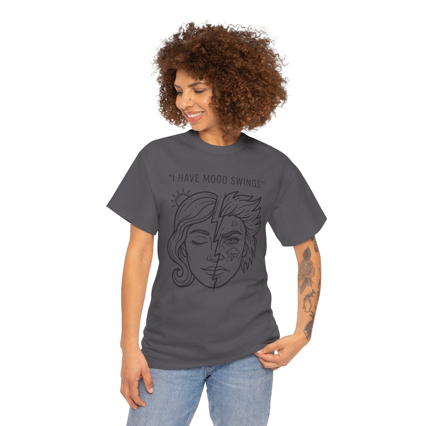 Mood Swings Graphic Tee — Split Face Line Art "I Have Mood Swings" T-Shirt Printify