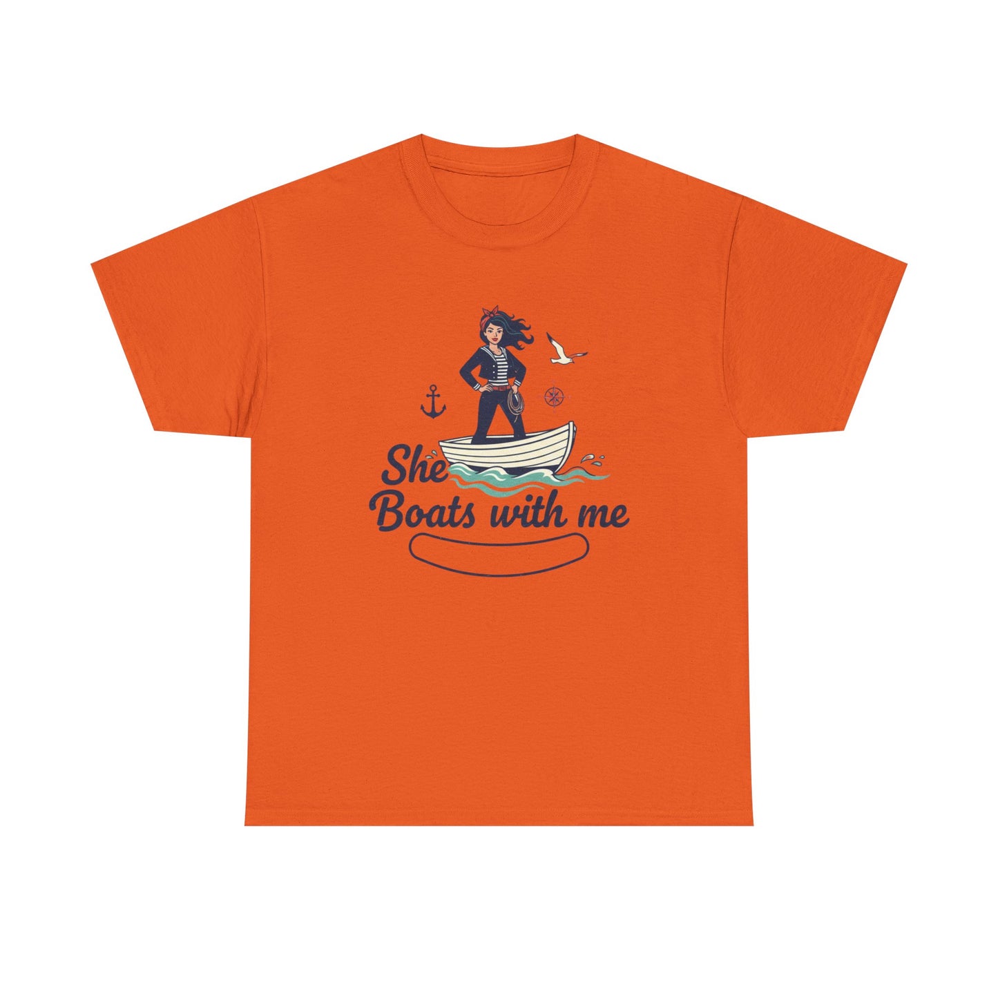 T-Shirt — "She Boats With Me" Nautical Couple Tee Printify