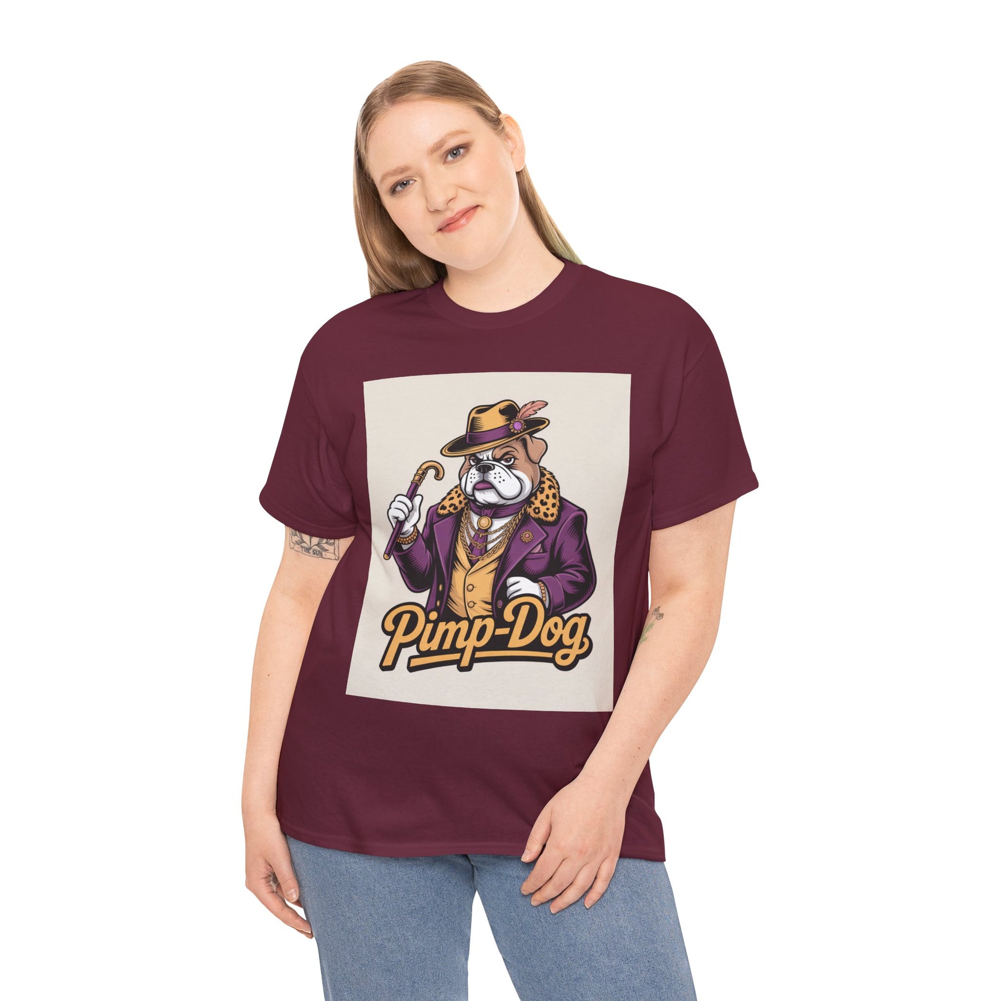 Pimp-Dog Graphic Tee — Retro Bulldog Character Shirt Printify