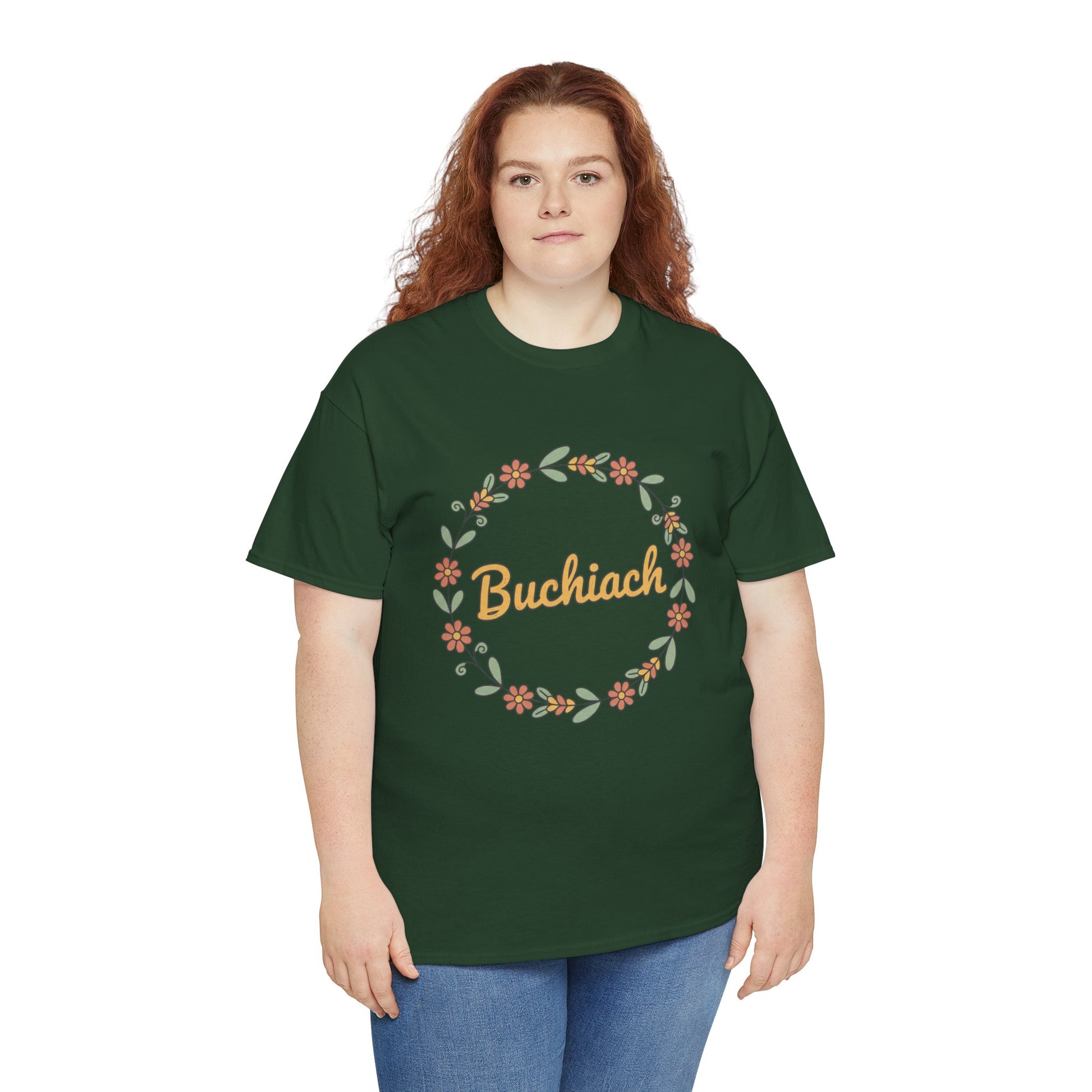 Buchiach Floral Wreath T-Shirt — Retro Script Garden Tee Printify