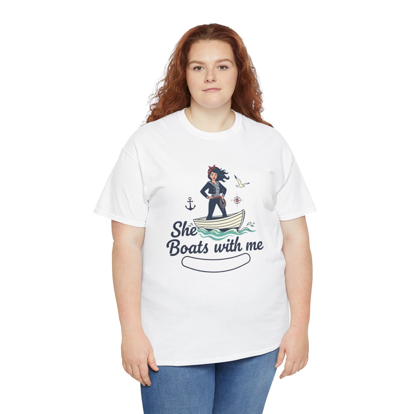 T-Shirt — "She Boats With Me" Nautical Couple Tee Printify