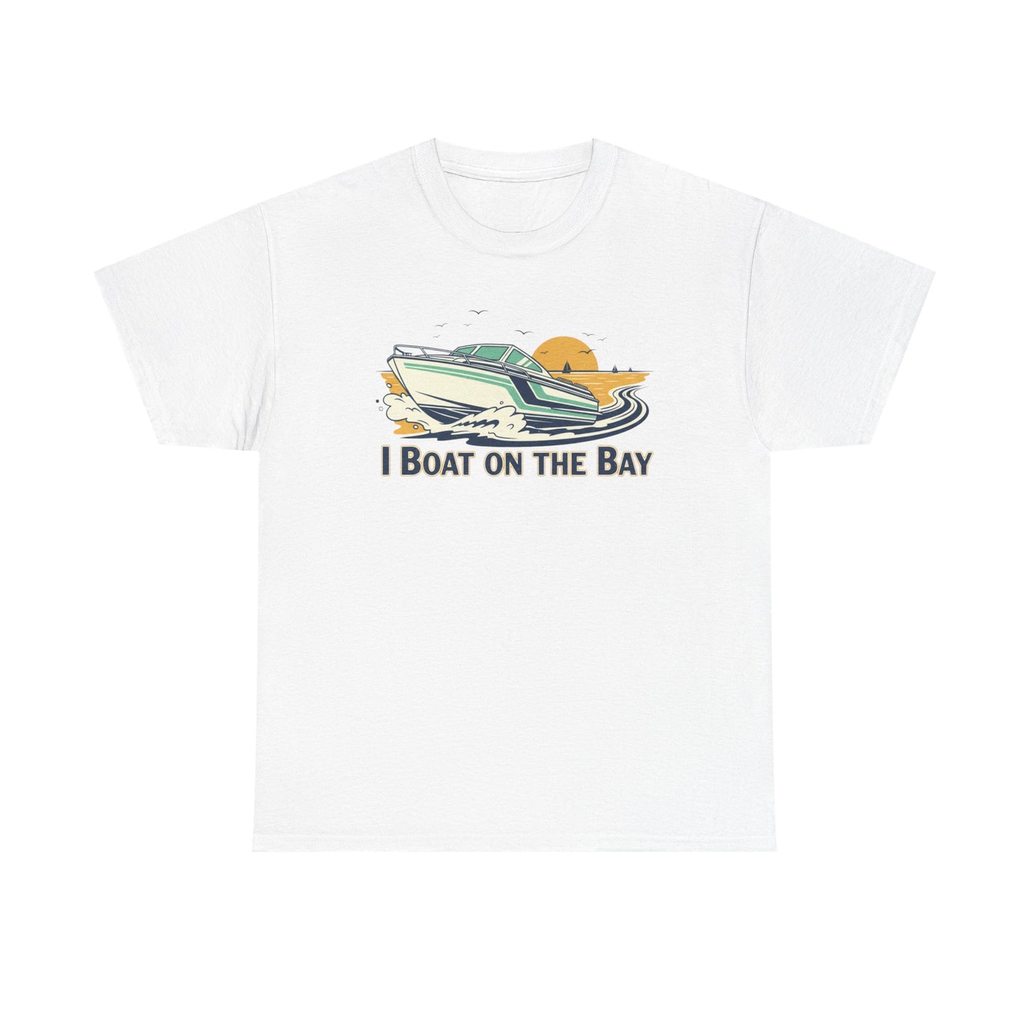 Boat on the Bay T-Shirt — Retro Motorboat Sunset Tee Printify