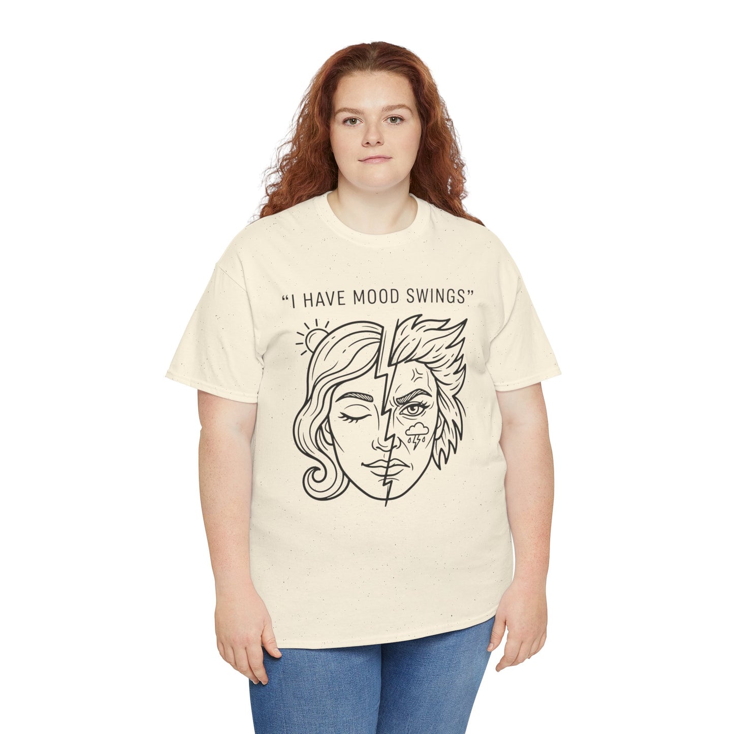 Mood Swings Graphic Tee — Split Face Line Art "I Have Mood Swings" T-Shirt Printify