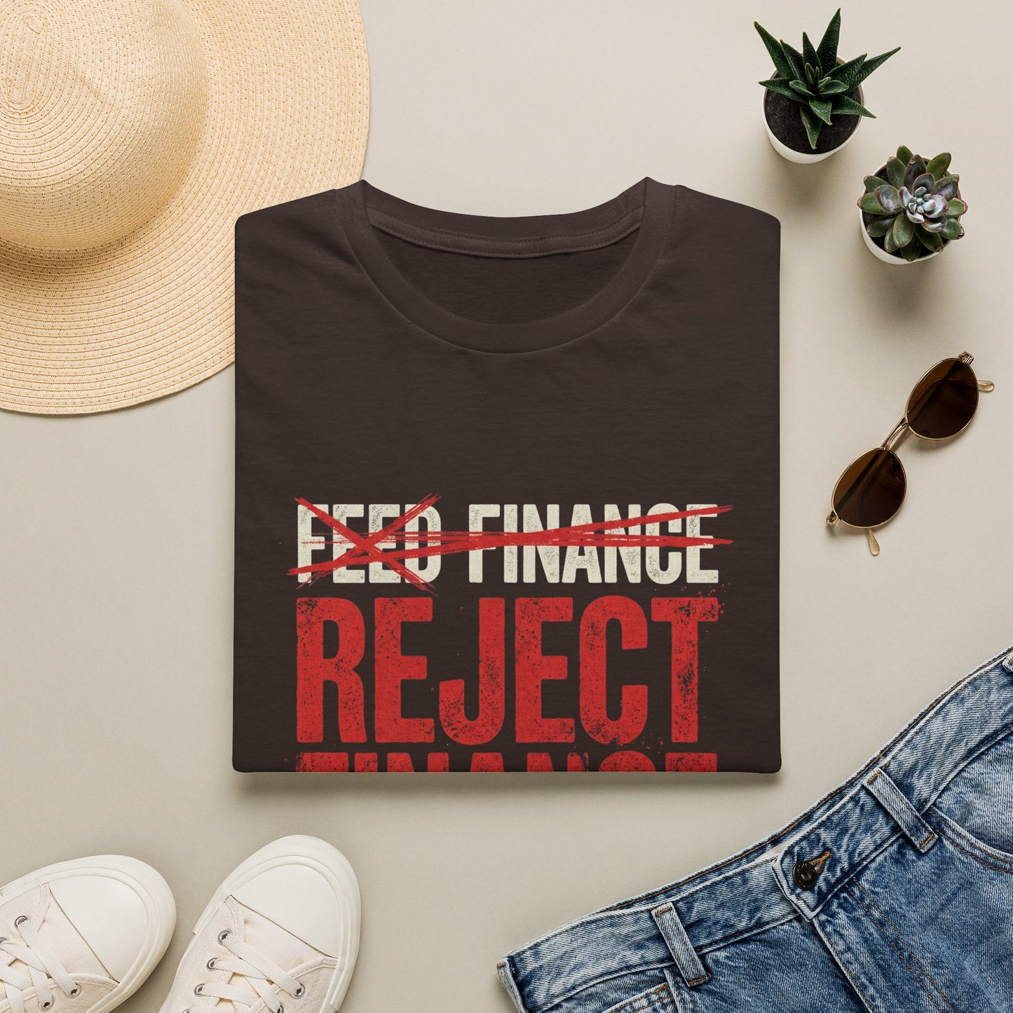 Reject Finance T-Shirt — Bold Red Protest Graphic Tee