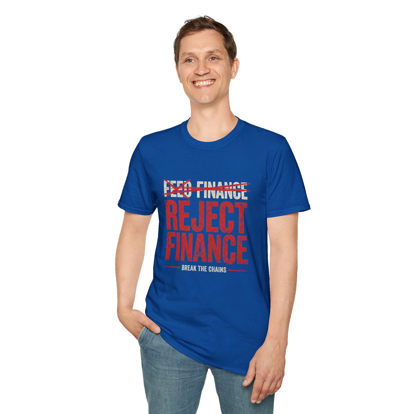 Reject Finance T-Shirt — Bold Red Protest Graphic Tee