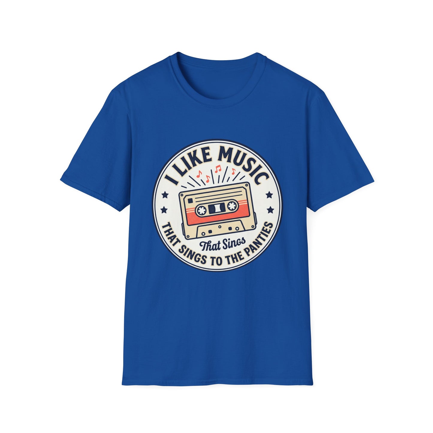 Retro Cassette T-Shirt — "I Like Music That Sings to the Pants" Vintage Music Tee