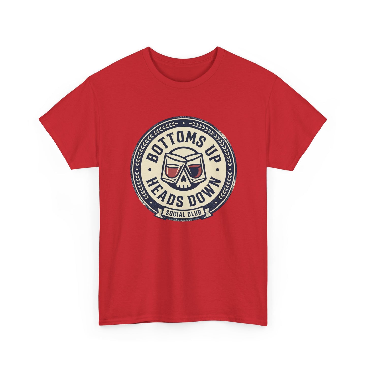 "Bottoms Up Heads Down" Skull Beer Logo Tee