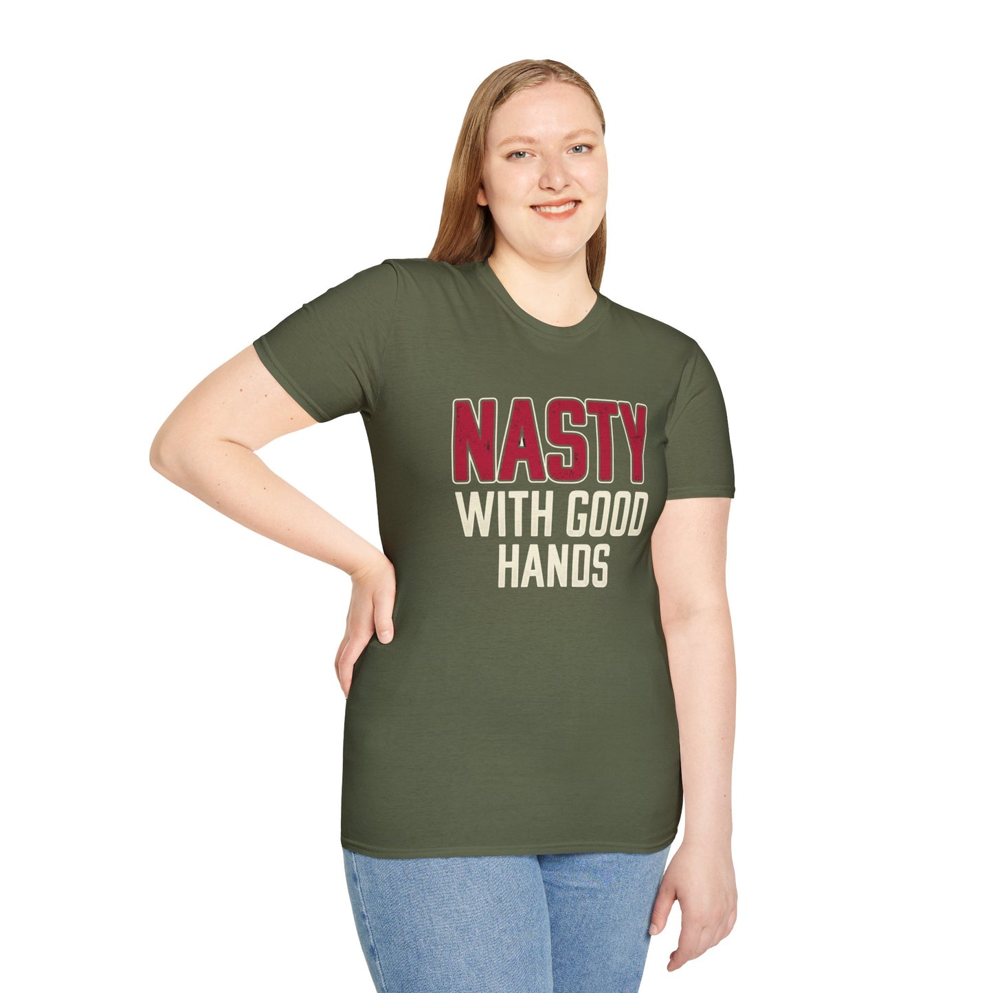 "NASTY With Good Hands" Bold Lettering Graphic Tee