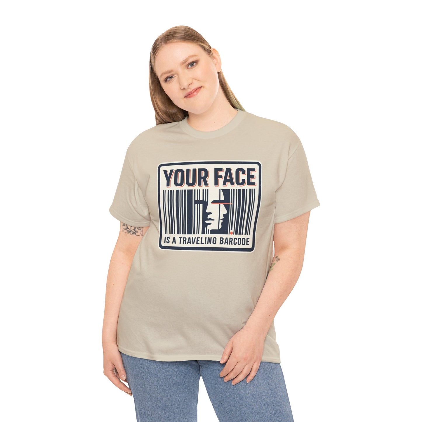 "Your Face Is a Traveling Barcode" Graphic Tee