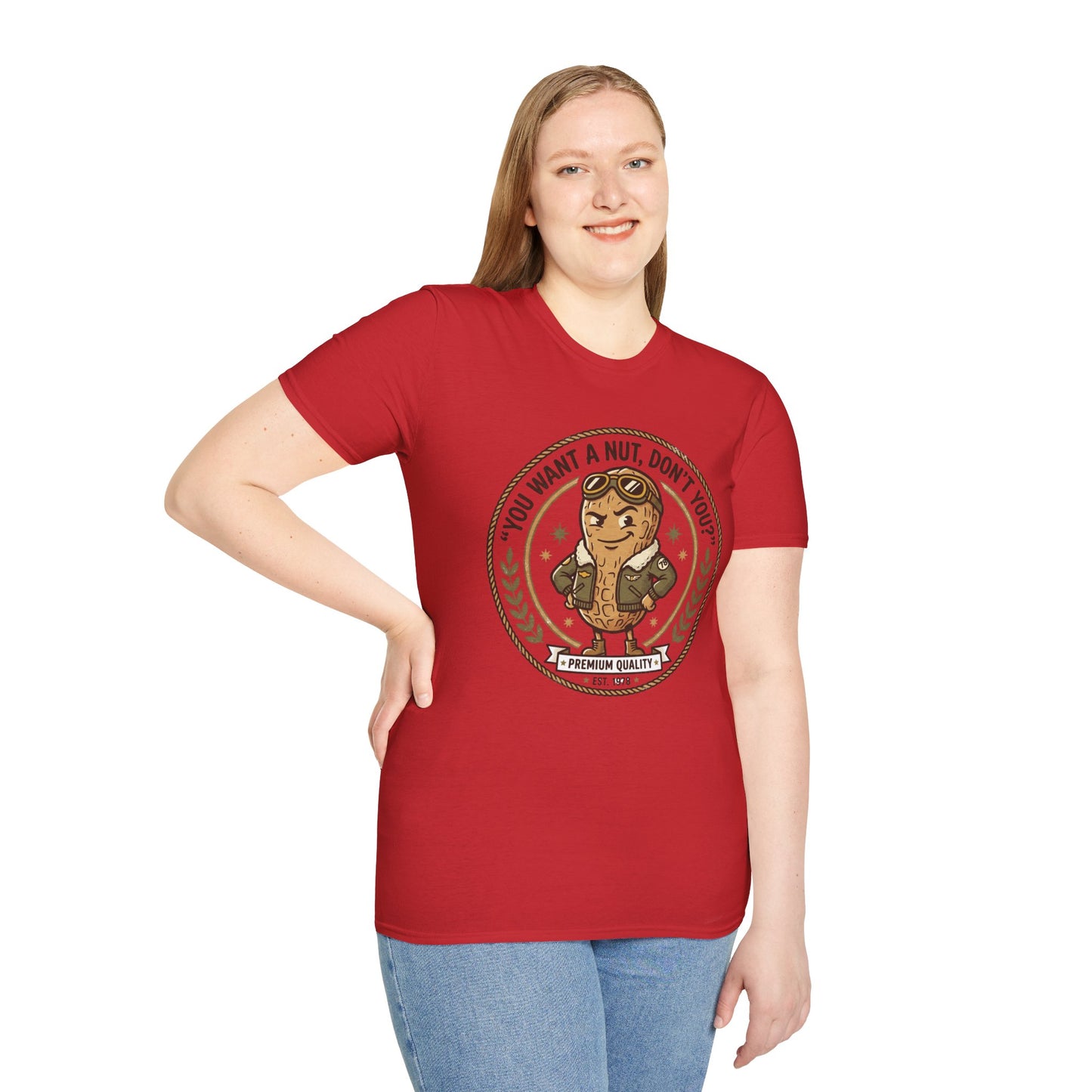 Vintage Mascot Peanut T-Shirt — "You Want a Nut, Don't You?" Retro Graphic Tee Printify