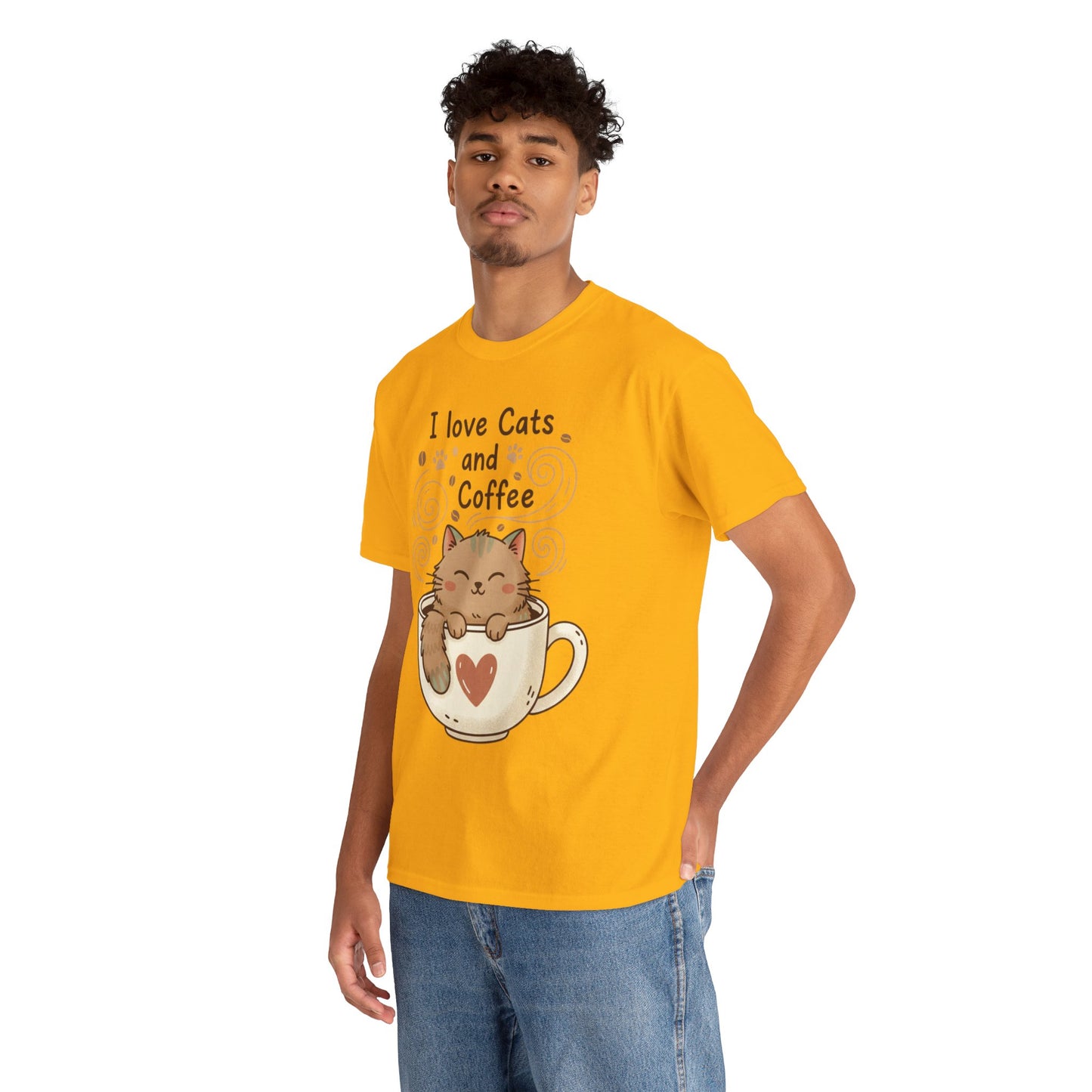 Cat and Coffee T‑Shirt — "I Love Cats and Coffee" Cute Cat in Mug Tee