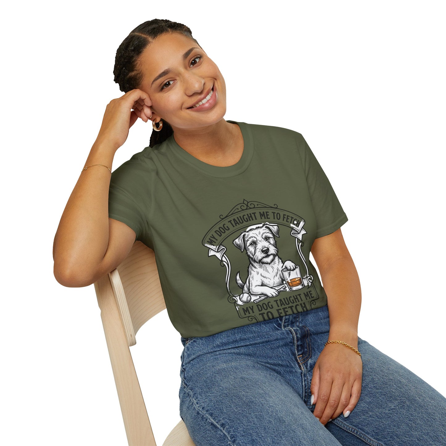 "My Dog Taught Me to Fetch" Vintage Pup Graphic Tee-Dog T-Shirt
