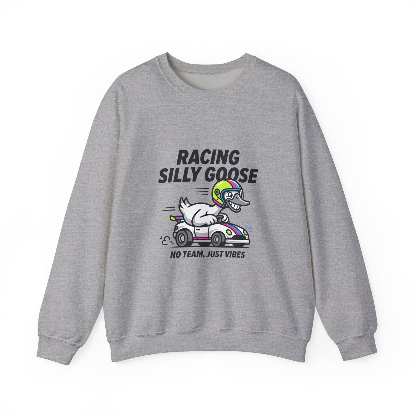 Racing Silly Goose Sweatshirt | motorsport parody, checkered pit crew vibe