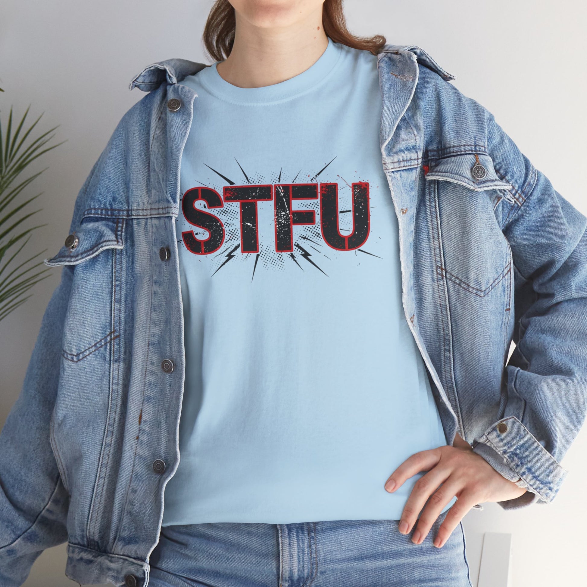 STFU Graphic Tee — Bold Distressed Text Shirt for Statement Style Printify