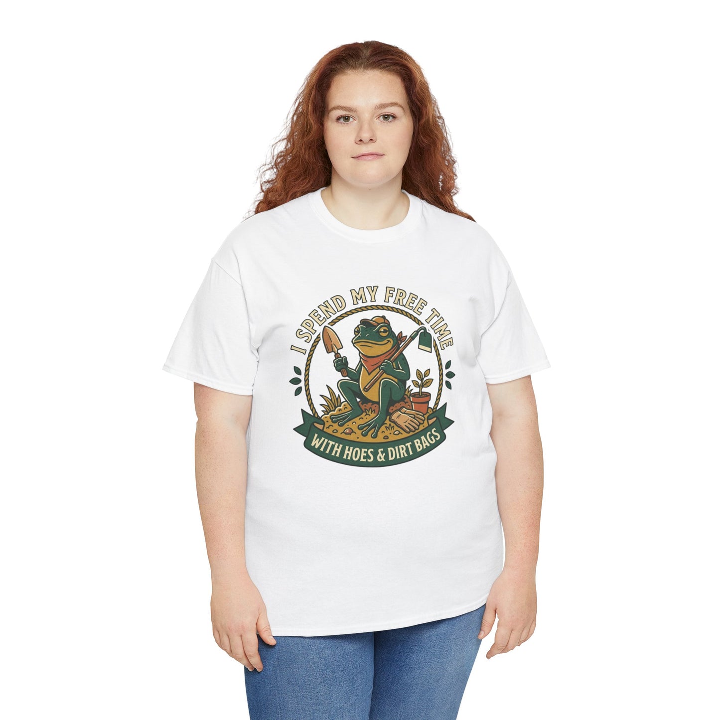 Gardening Frog T-Shirt — "I Spend My Free Time With Hoes & Dirt Bags" Funny Garden Tee
