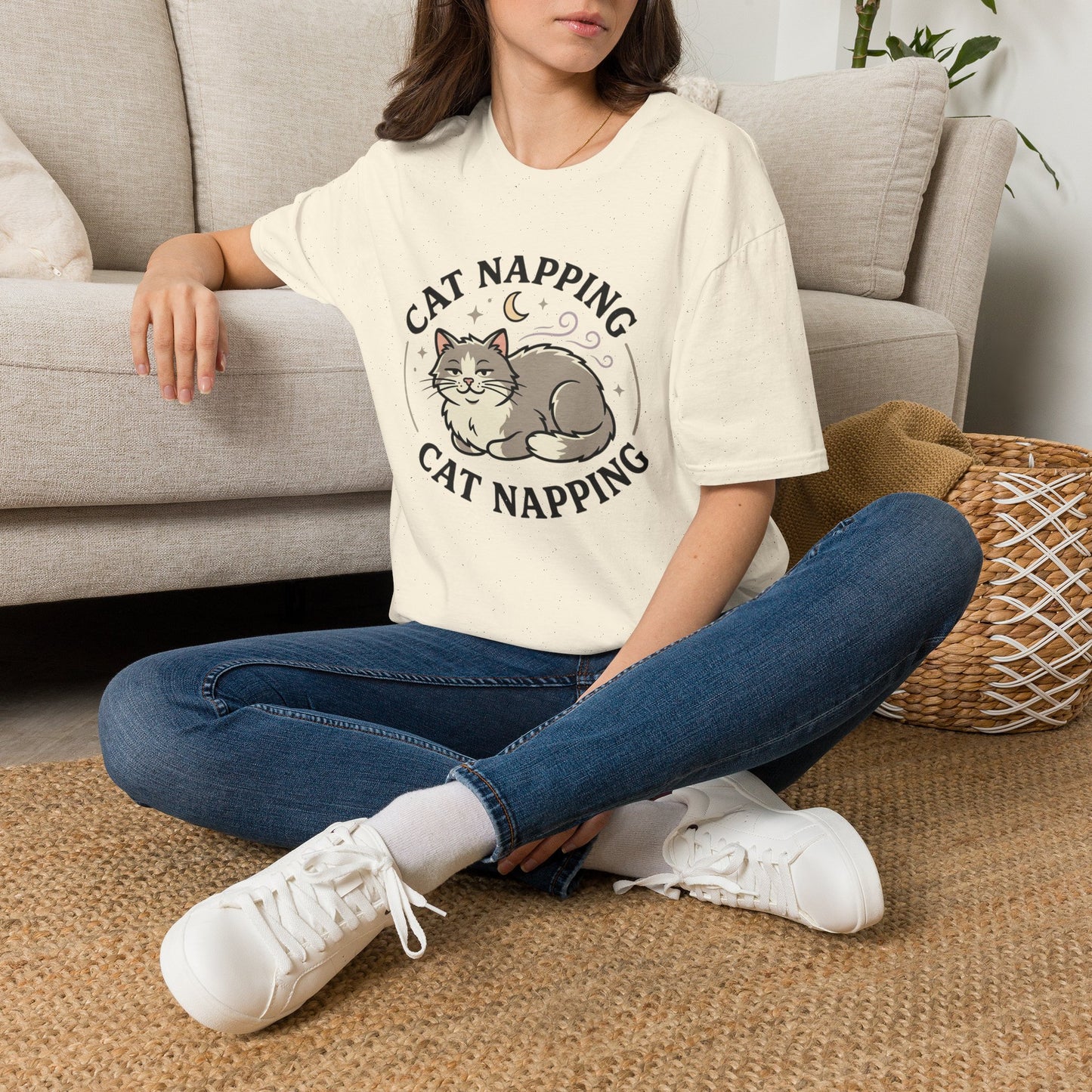Cat Napping T-Shirt — Cute Sleeping Cat Graphic Tee for Cat Lovers