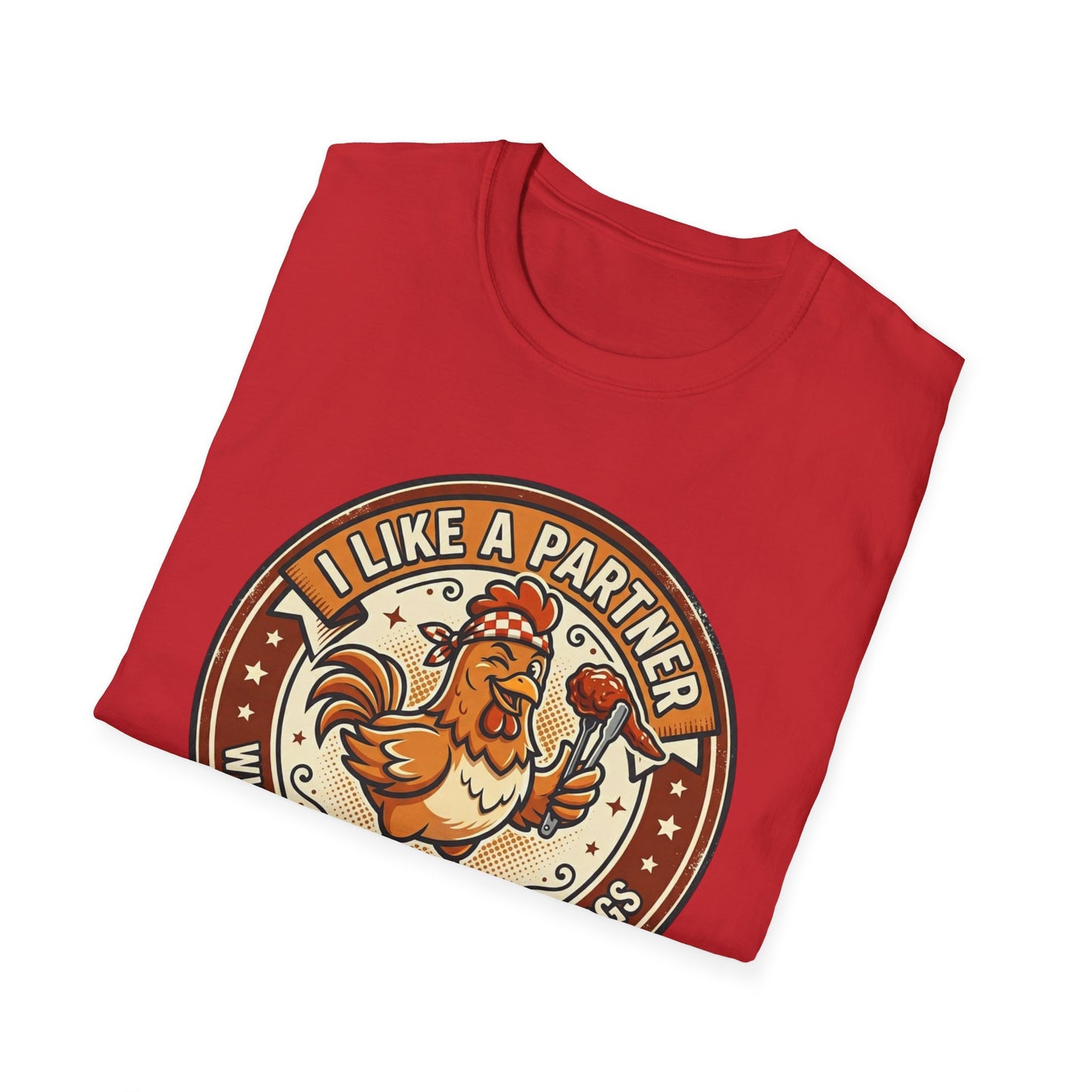 Funny Chicken Wings T-Shirt — "I Like A Partner Who Can Make Chicken Wings" Crew Tee