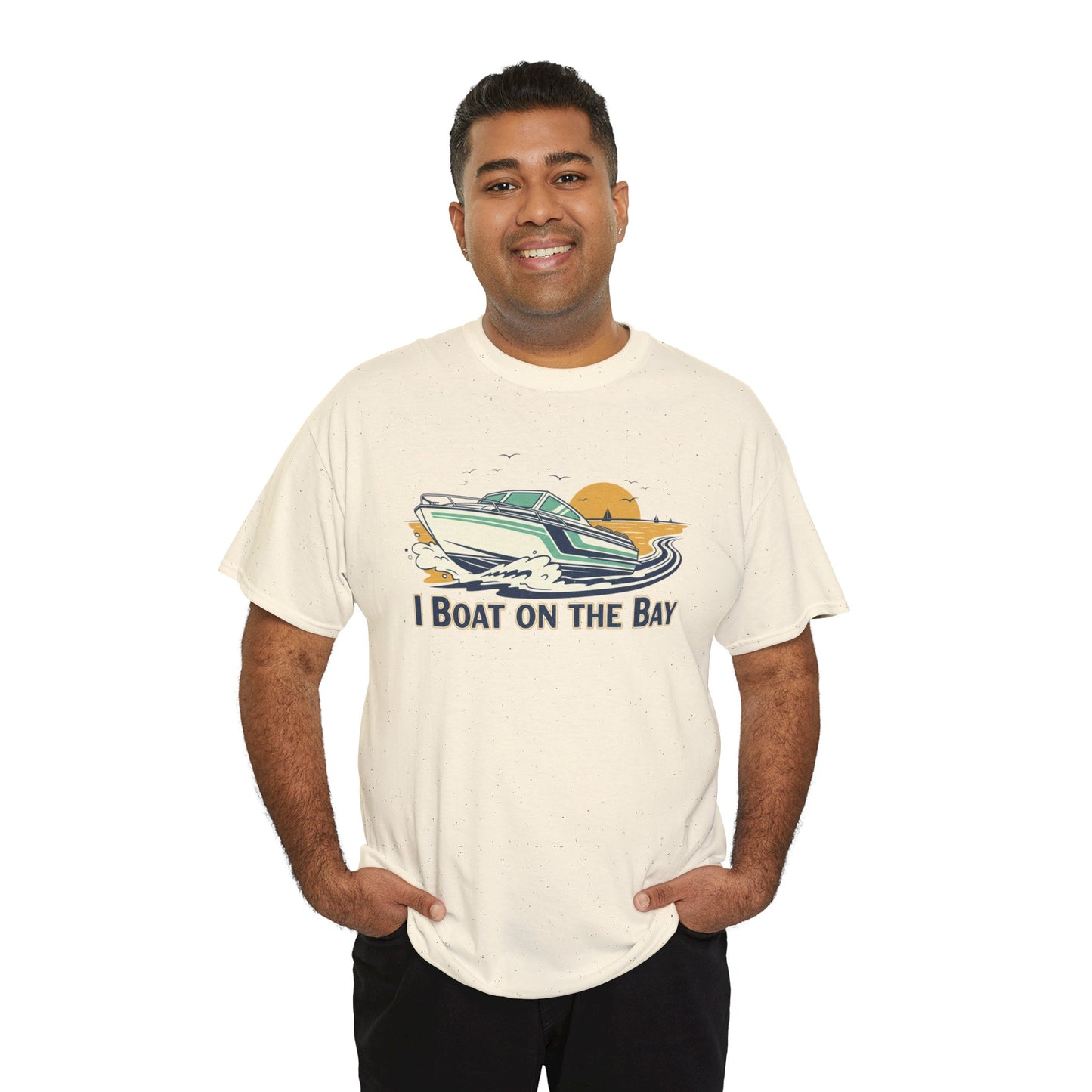 Boat on the Bay T-Shirt — Retro Motorboat Sunset Tee Printify