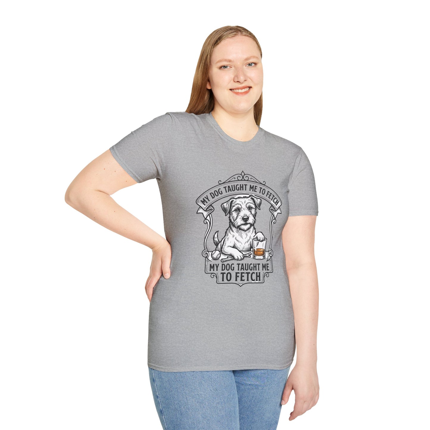 "My Dog Taught Me to Fetch" Vintage Pup Graphic Tee-Dog T-Shirt