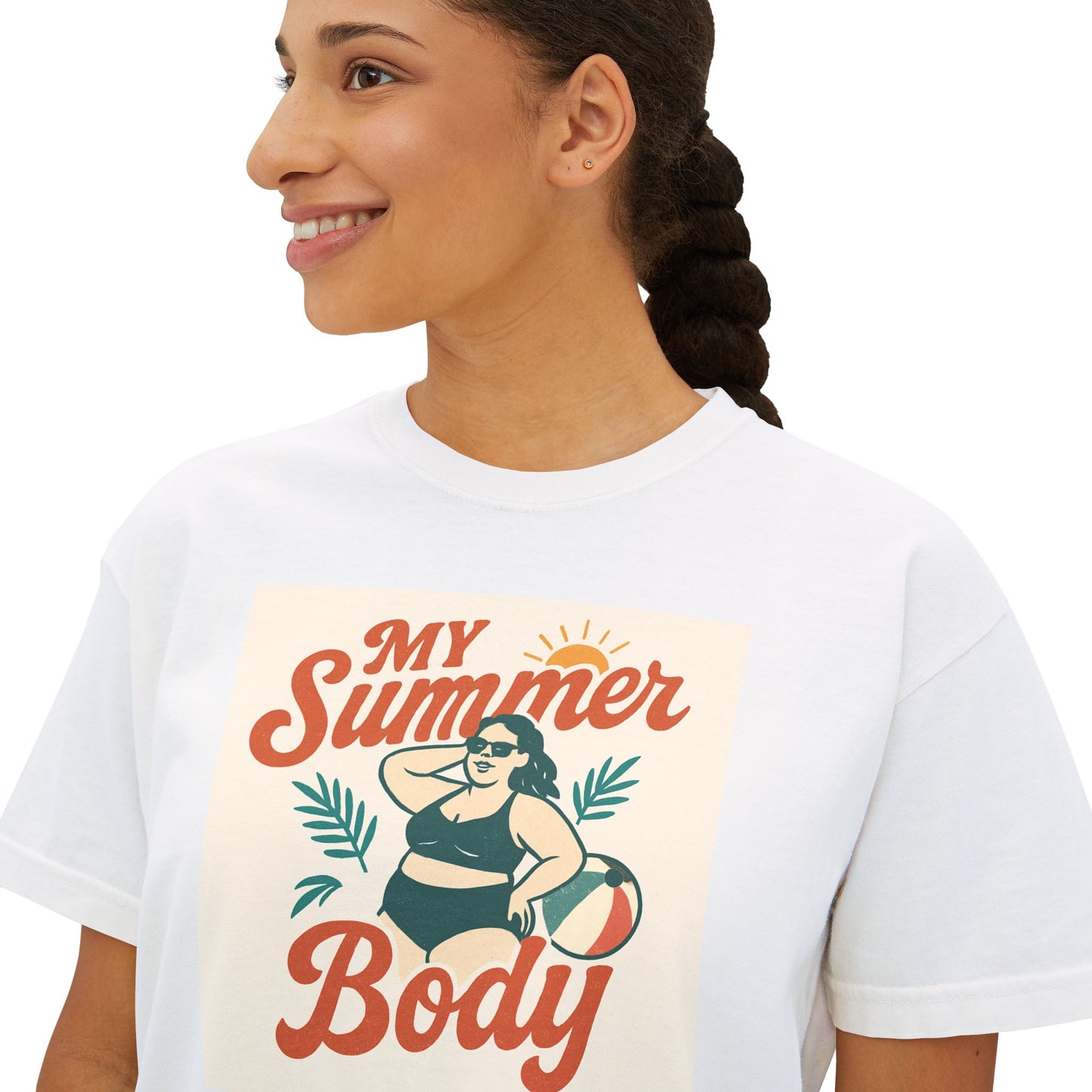 My Summer Body Boxy Tee — Retro Beach Graphic Women’s T‑Shirt