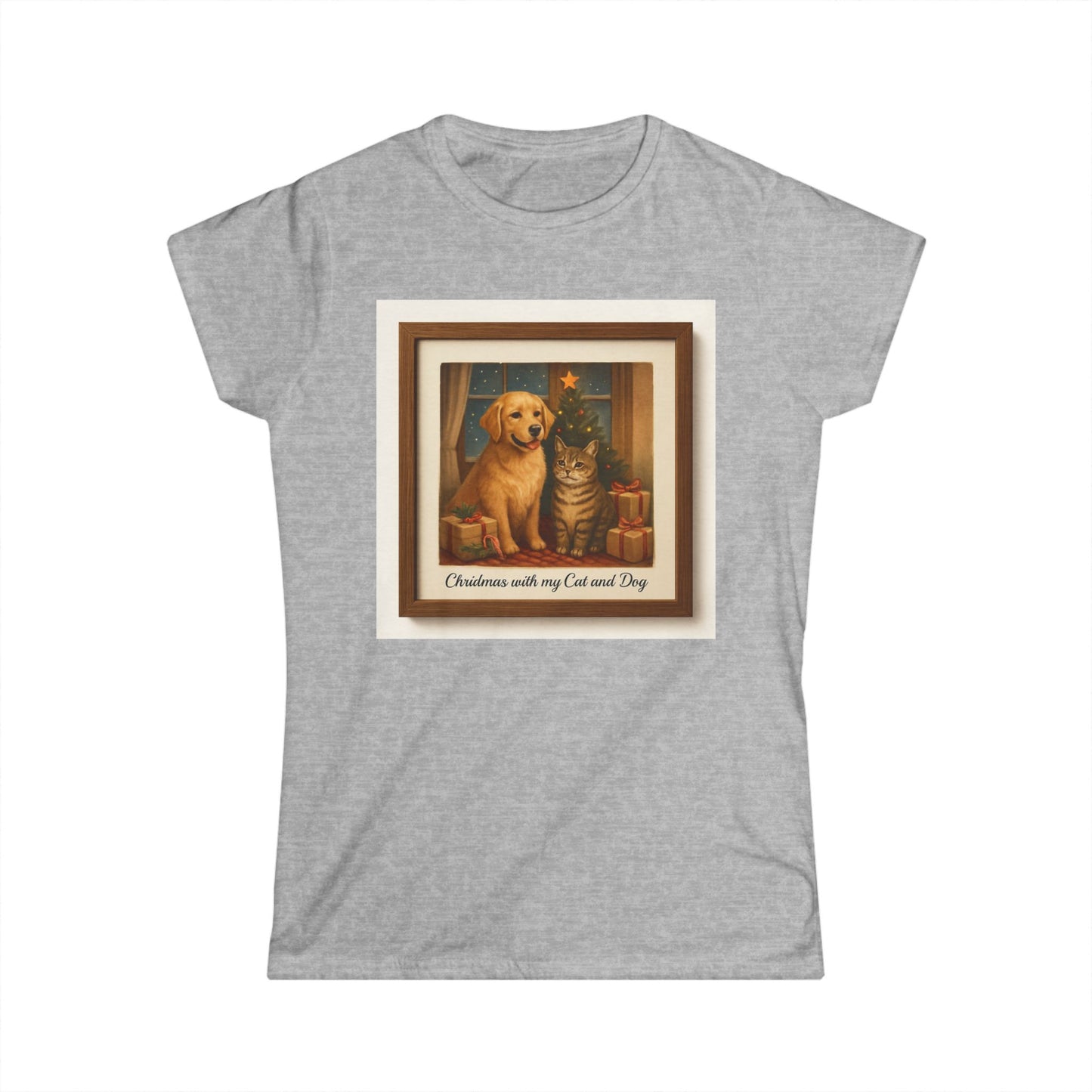 Christmas With My Cat and Dog Tee — Women's Holiday Dog & Cat T-Shirt