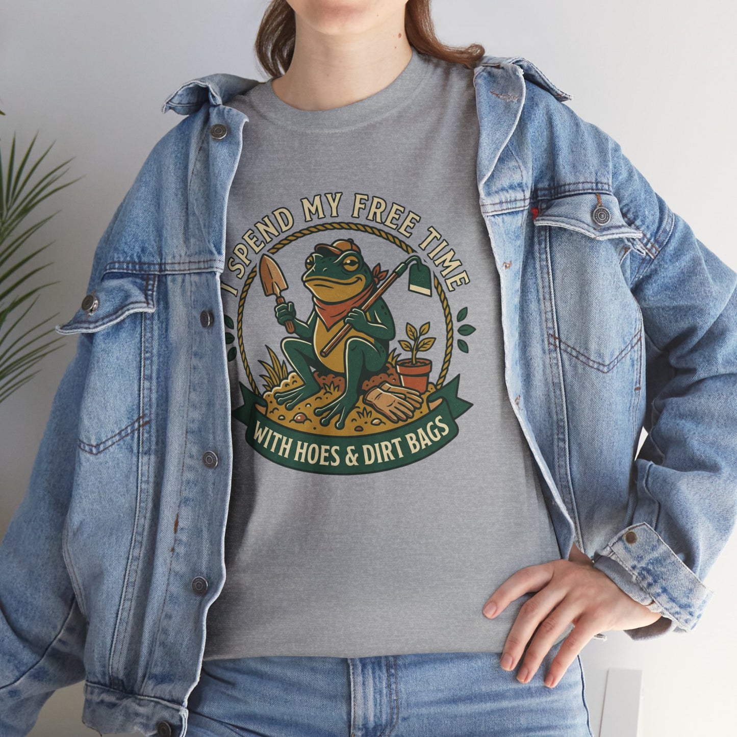 Gardening Frog T-Shirt — "I Spend My Free Time With Hoes & Dirt Bags" Funny Garden Tee