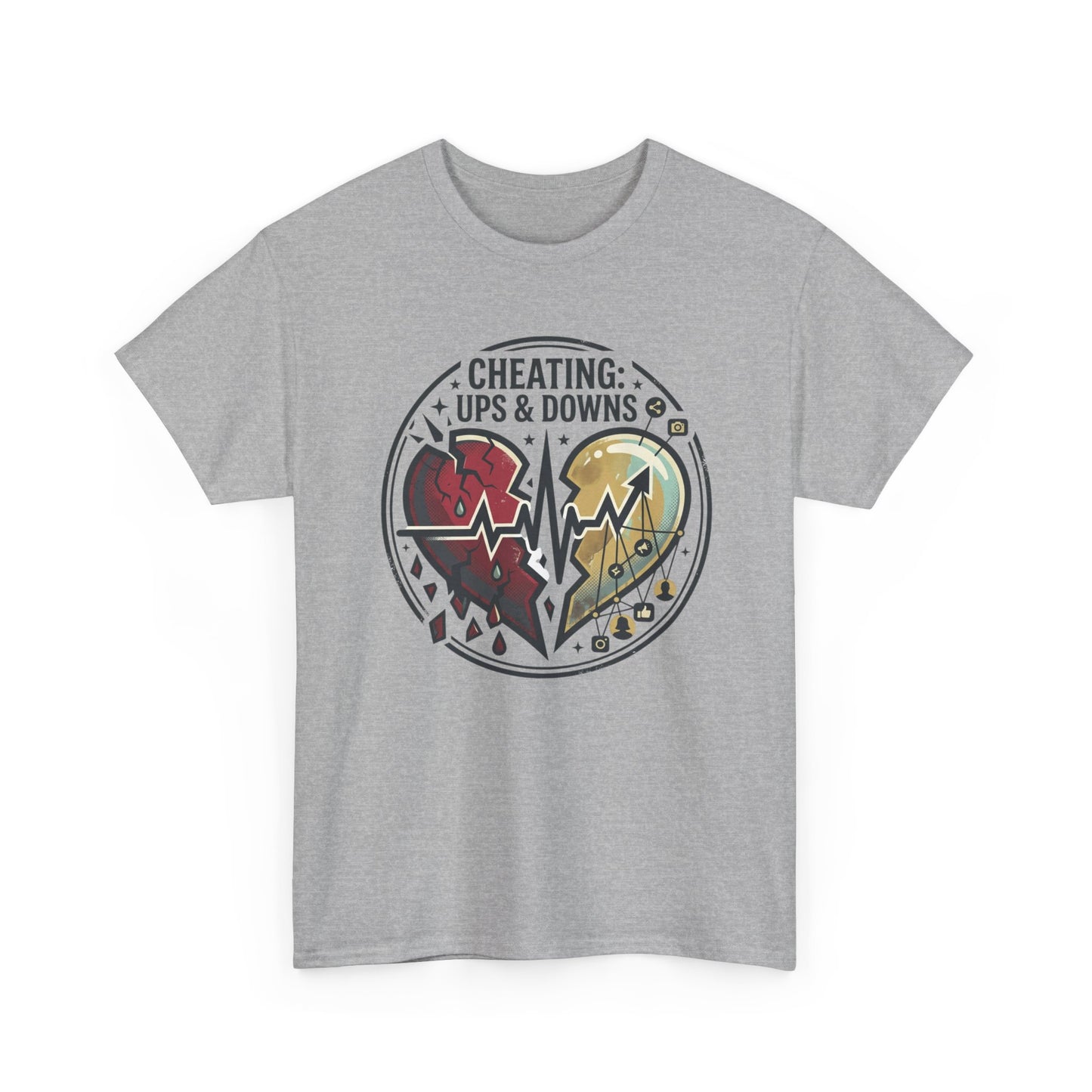 Cheating: Ups & Downs Broken Heart Graphic Tee Printify