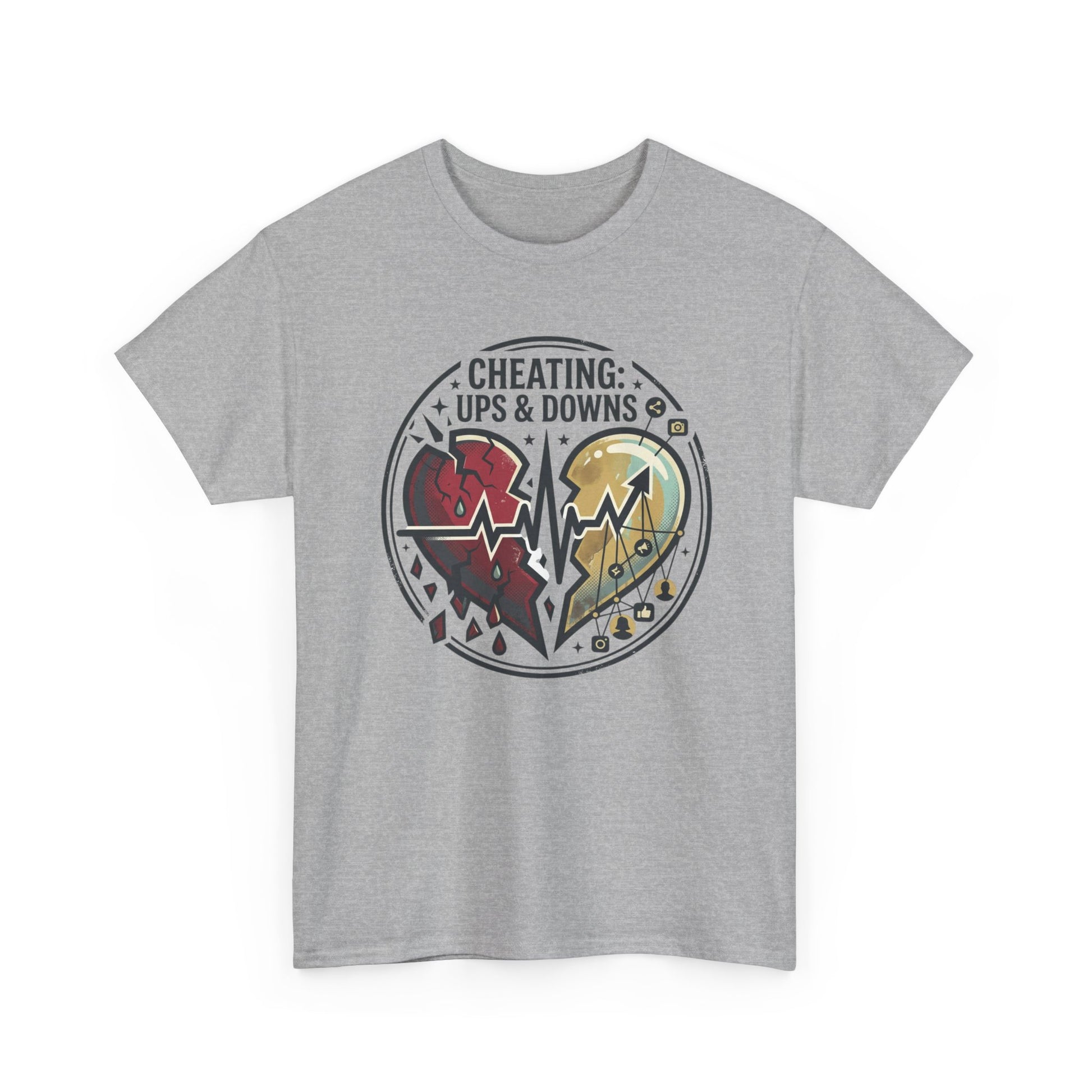 Cheating: Ups & Downs Broken Heart Graphic Tee Printify